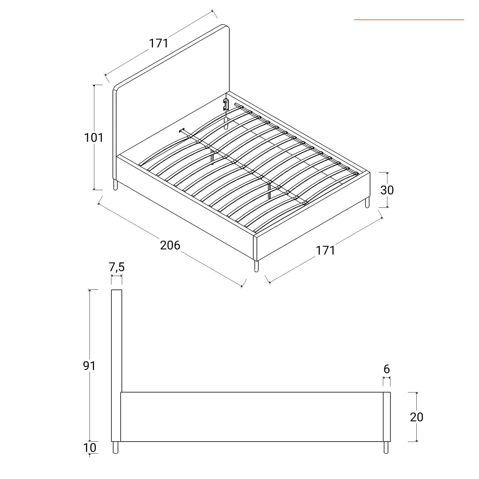 Letto matrimoniale 160x190 cm in tessuto crema con gambe in legno - Teilsh