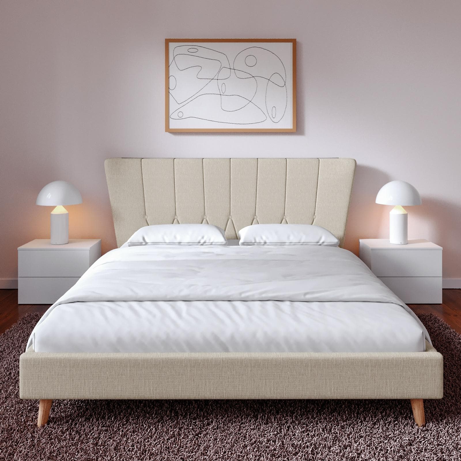 Letto matrimoniale 160x190 cm in tessuto crema con testata trapuntata - Baltimore