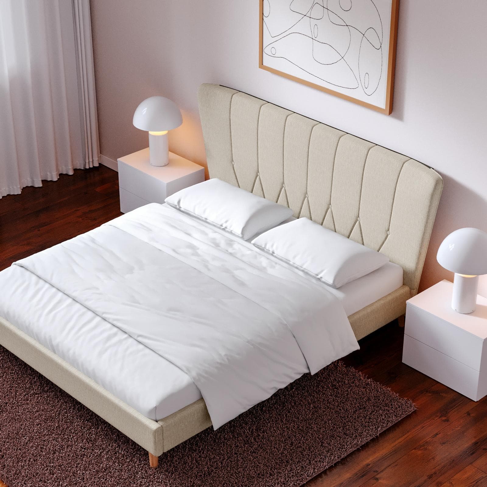 Letto matrimoniale 160x190 cm in tessuto crema con testata trapuntata - Baltimore