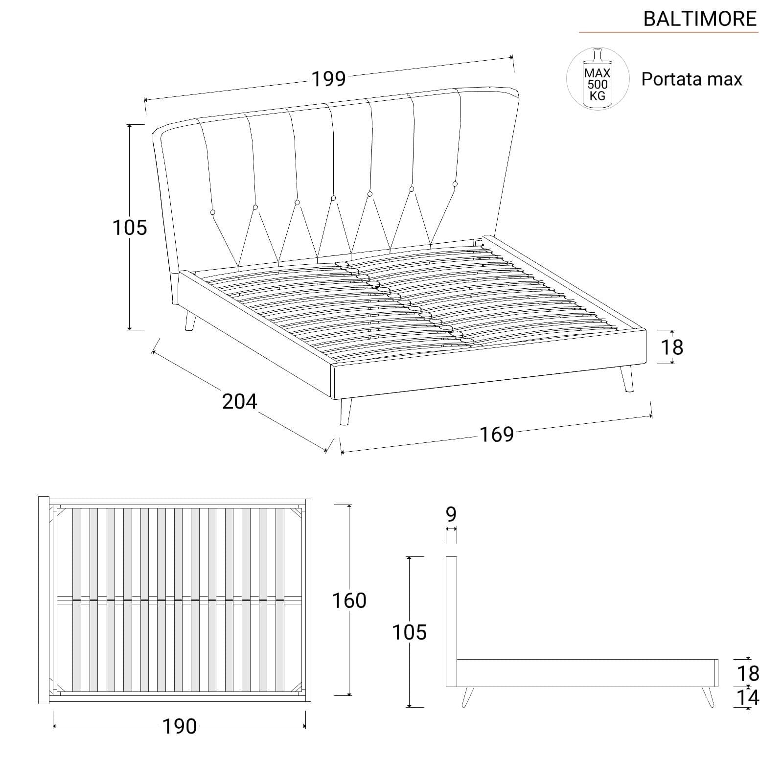 Letto matrimoniale 160x190 cm in tessuto crema con testata trapuntata - Baltimore