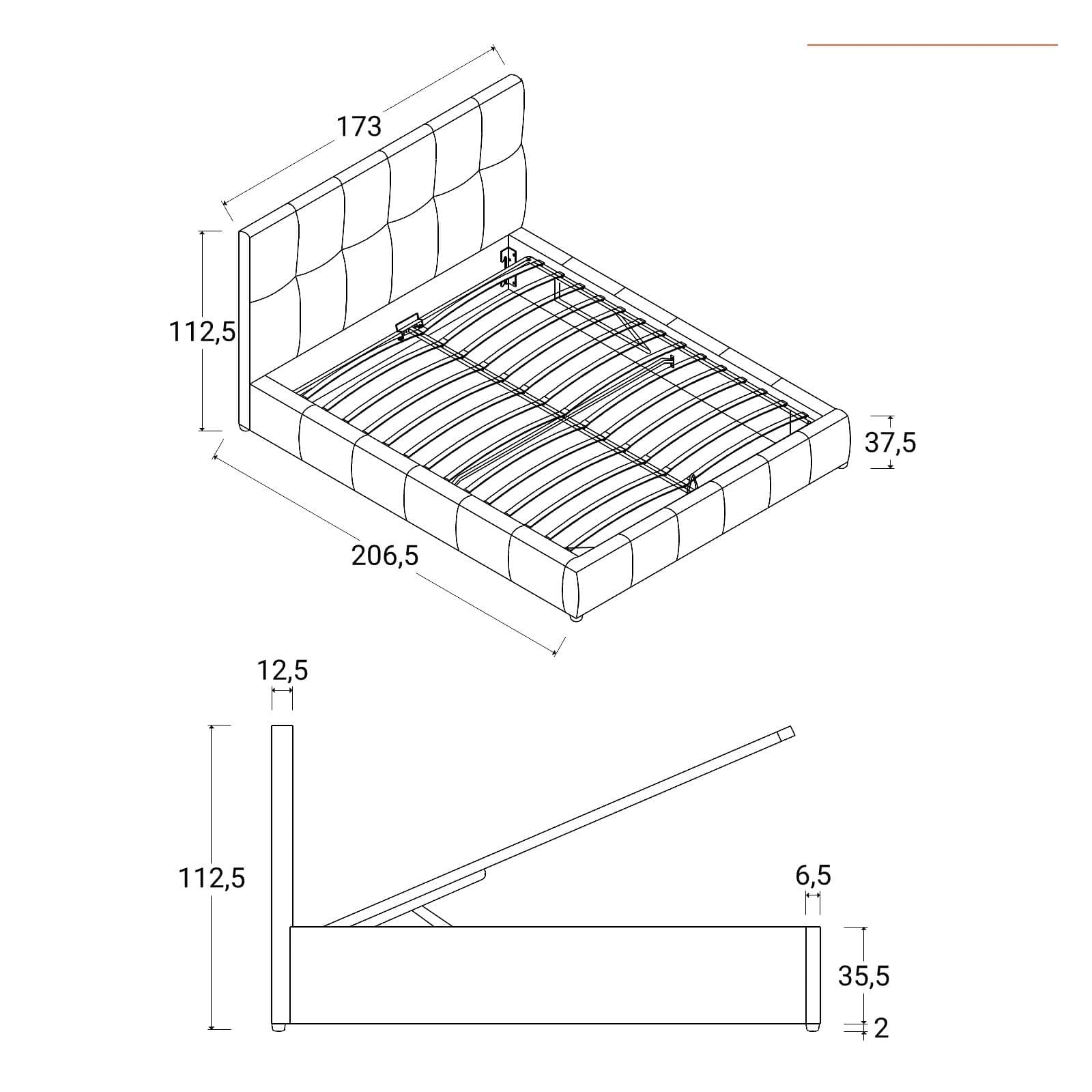 Letto matrimoniale 160x190 cm in tessuto crema con testata trapuntata e contenitore - Ziusmi