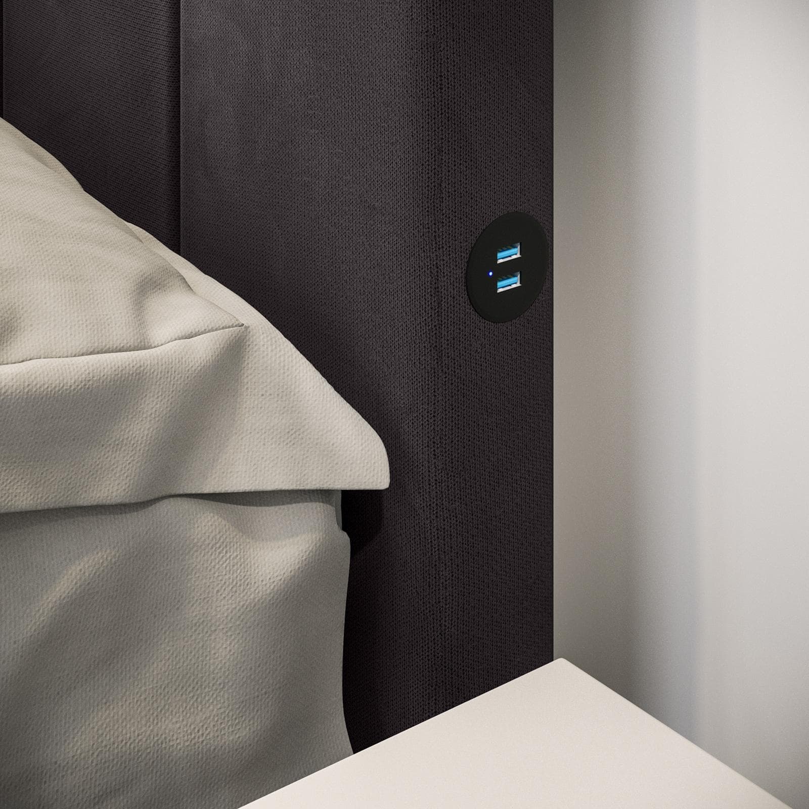 Letto matrimoniale contenitore 160x200 cm in tessuto effetto maglia antracite con connettore usb - Kayden
