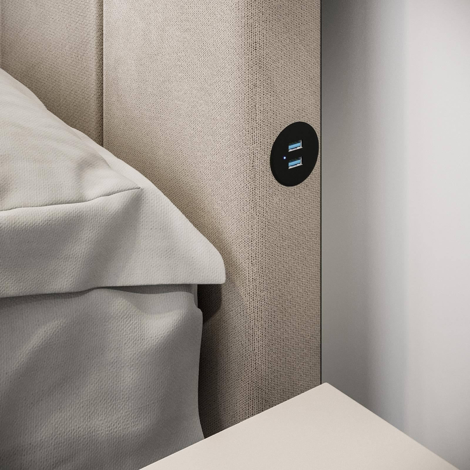 Letto matrimoniale contenitore 160x200 cm in tessuto effetto maglia beige con connettore usb - Kayden