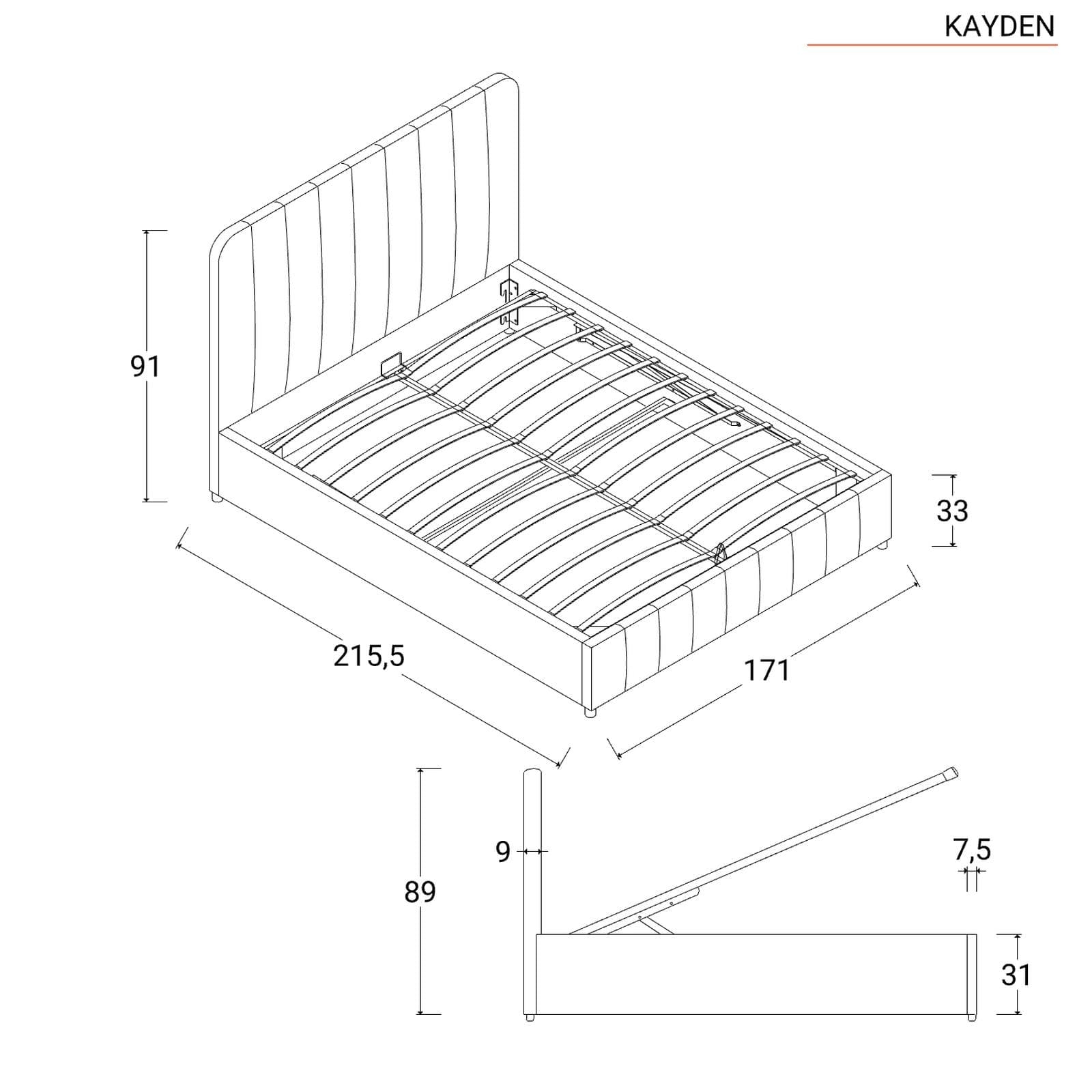 Letto matrimoniale contenitore 160x200 cm in tessuto effetto maglia beige con connettore usb - Kayden
