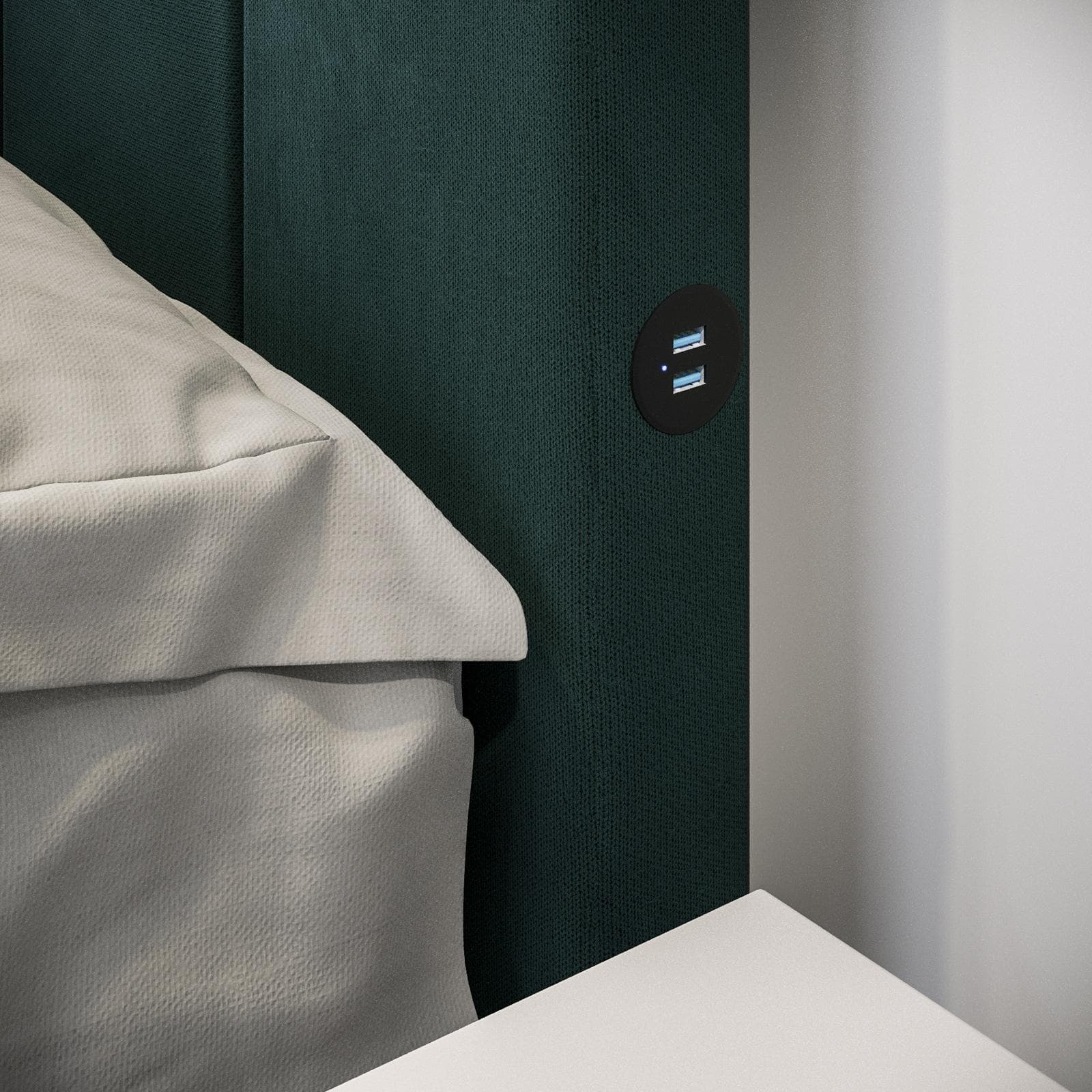 Letto matrimoniale contenitore 160x200 cm in tessuto effetto maglia verde petrolio con connettore usb - Kayden