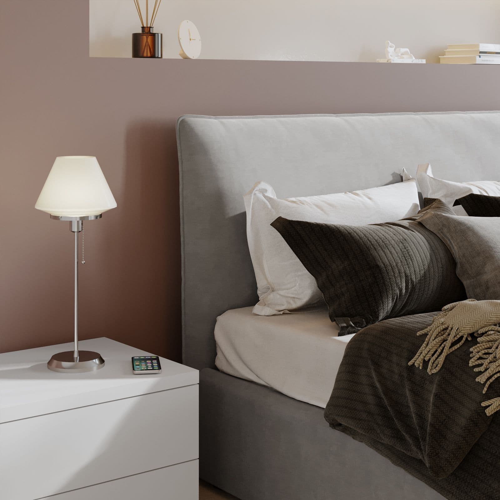 Letto matrimoniale 160x190 cm in tessuto grigio chiaro con contenitore - Blissy