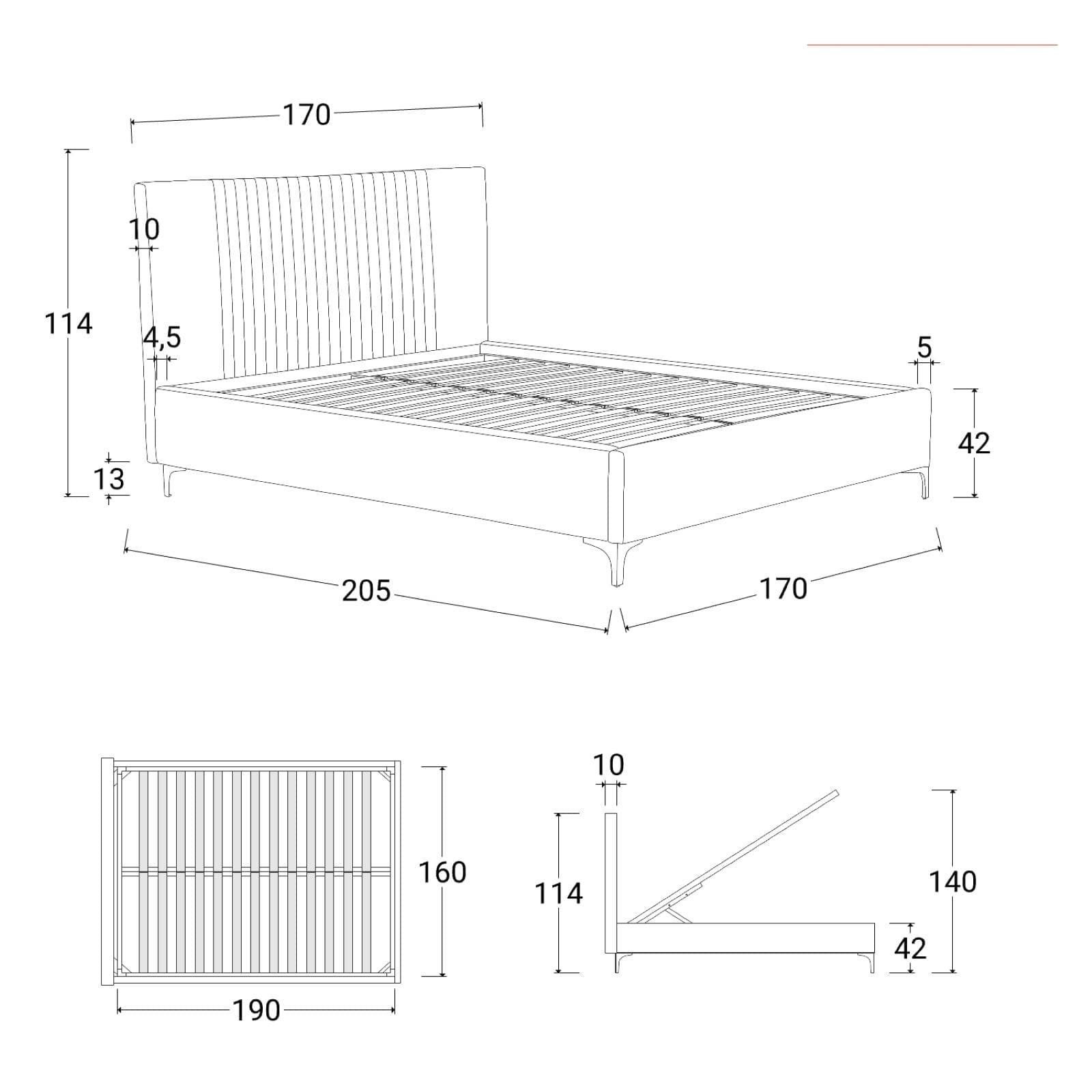 Letto matrimoniale 160x190 cm in tessuto verde bosco con contenitore - Maverick