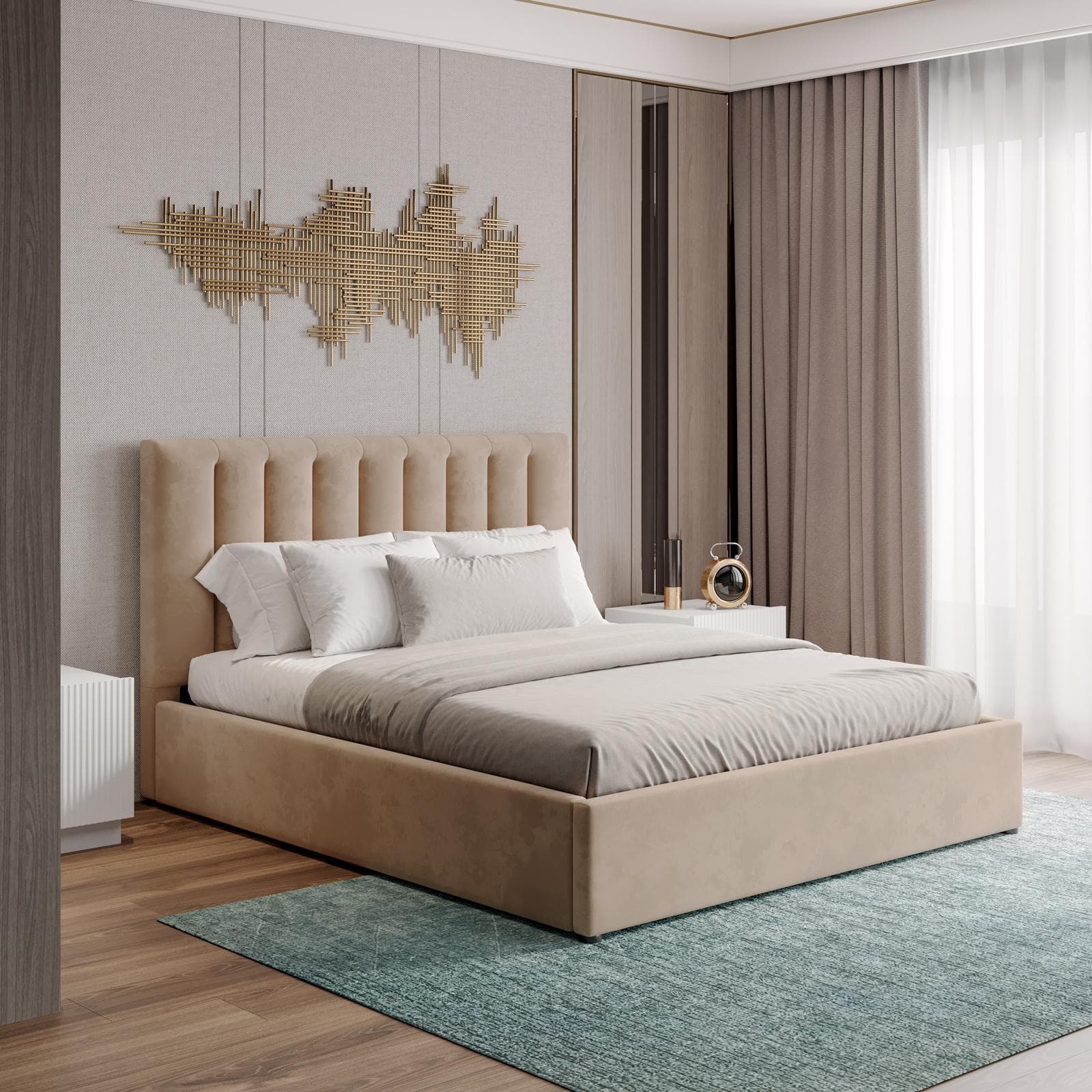 Letto matrimoniale 160x190 cm in velluto beige con contenitore - Gomel