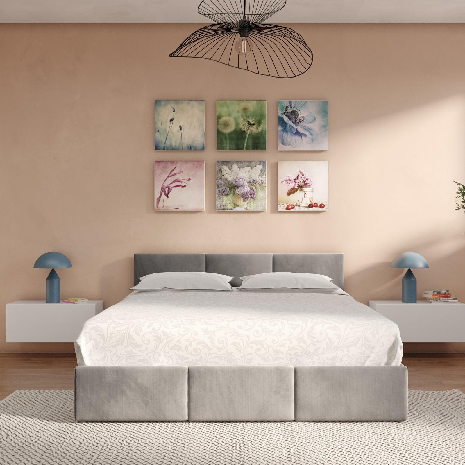Letto matrimoniale 160x190 cm in velluto grigio con contenitore - Newark