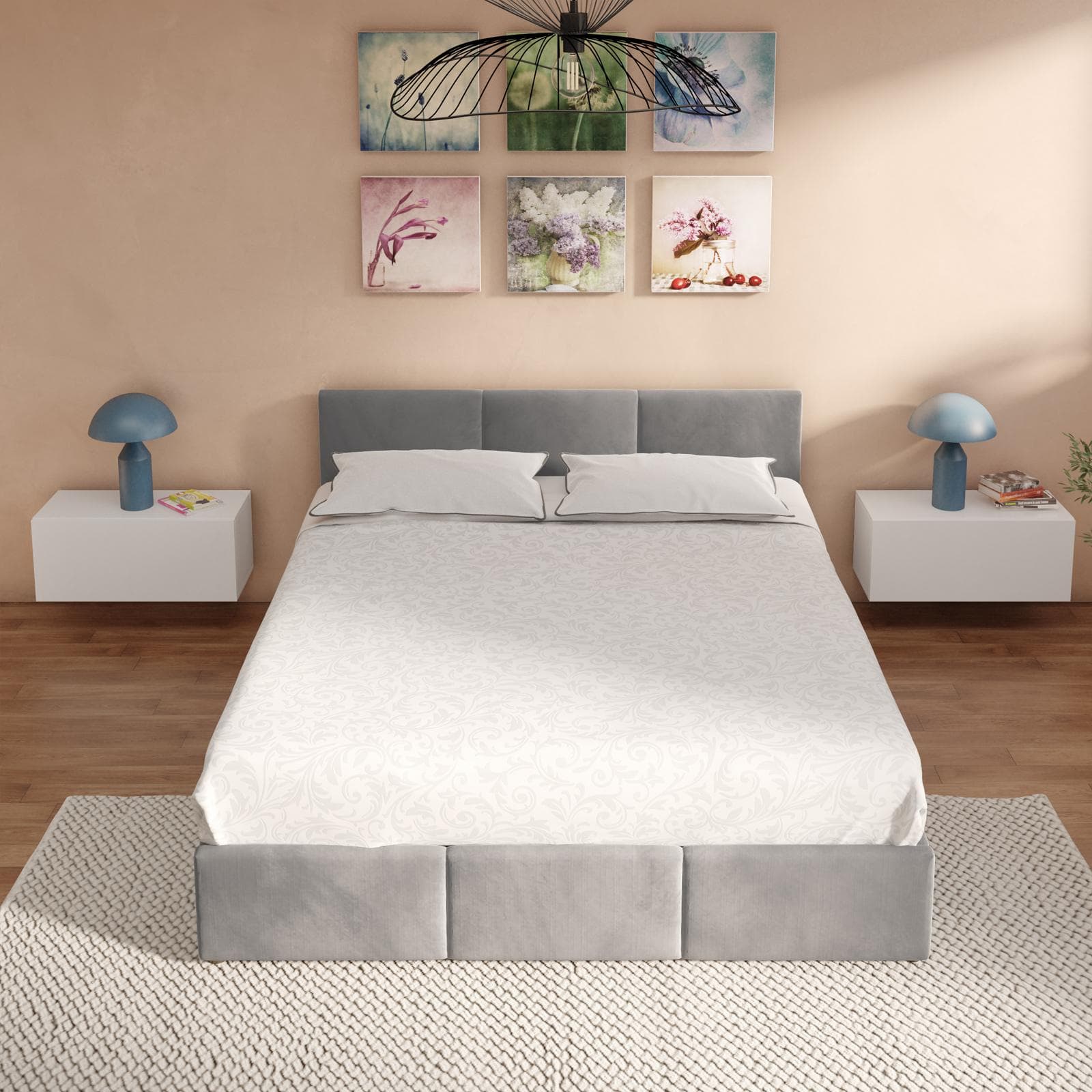 Letto matrimoniale 160x190 cm in velluto grigio con contenitore - Newark
