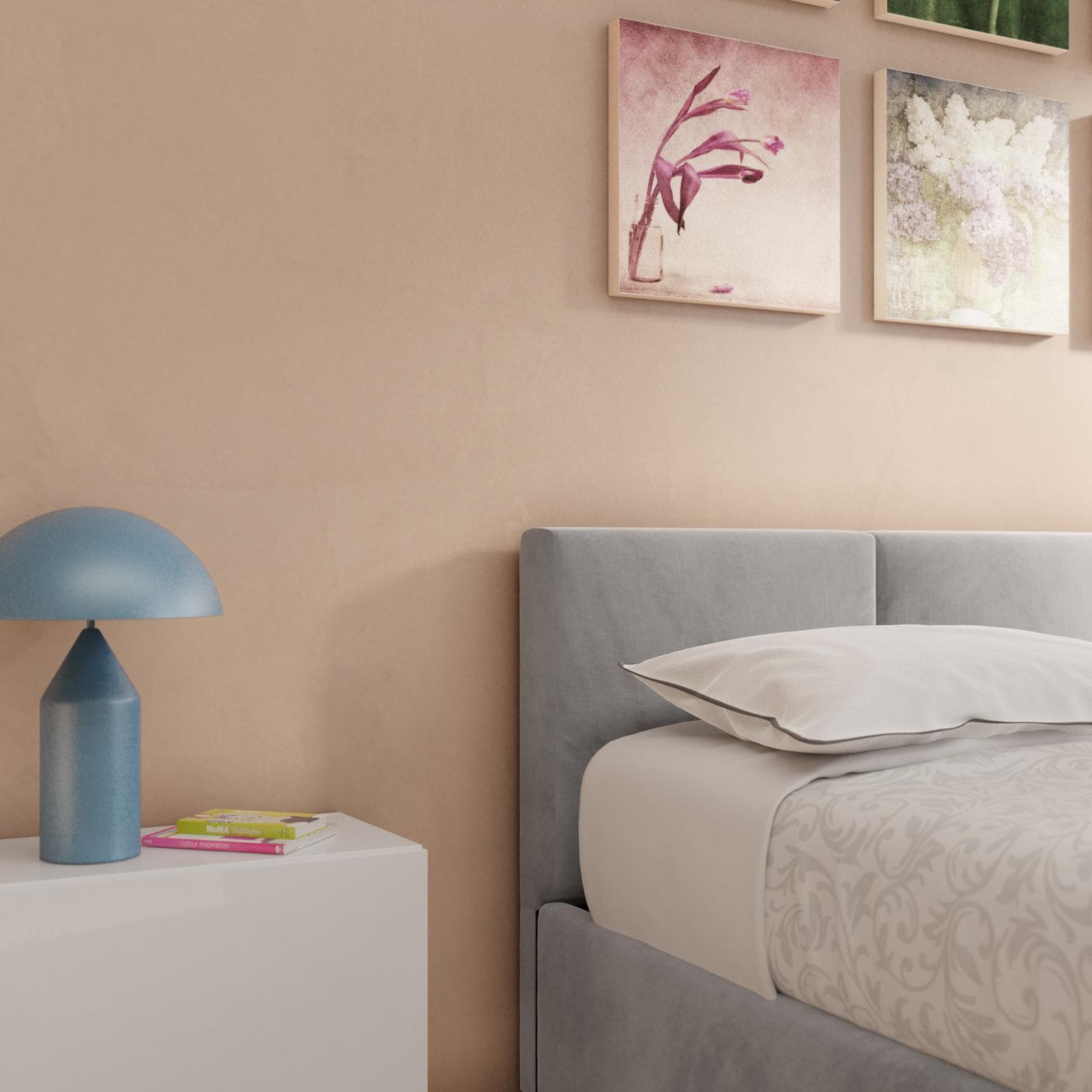 Letto matrimoniale 160x190 cm in velluto grigio con contenitore - Newark