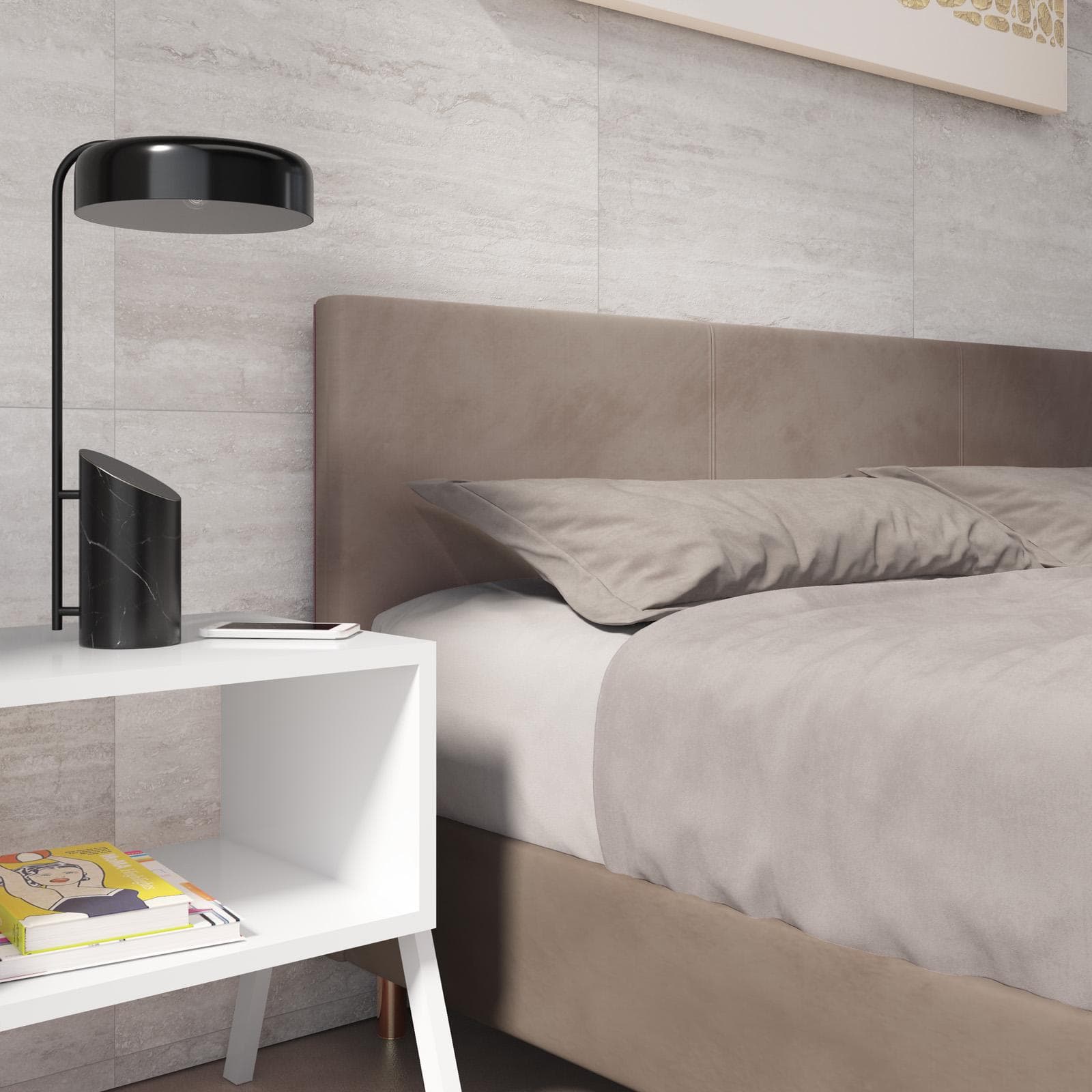 Letto matrimoniale 160x190 cm in velluto beige gambe e oro rosa - Frendy