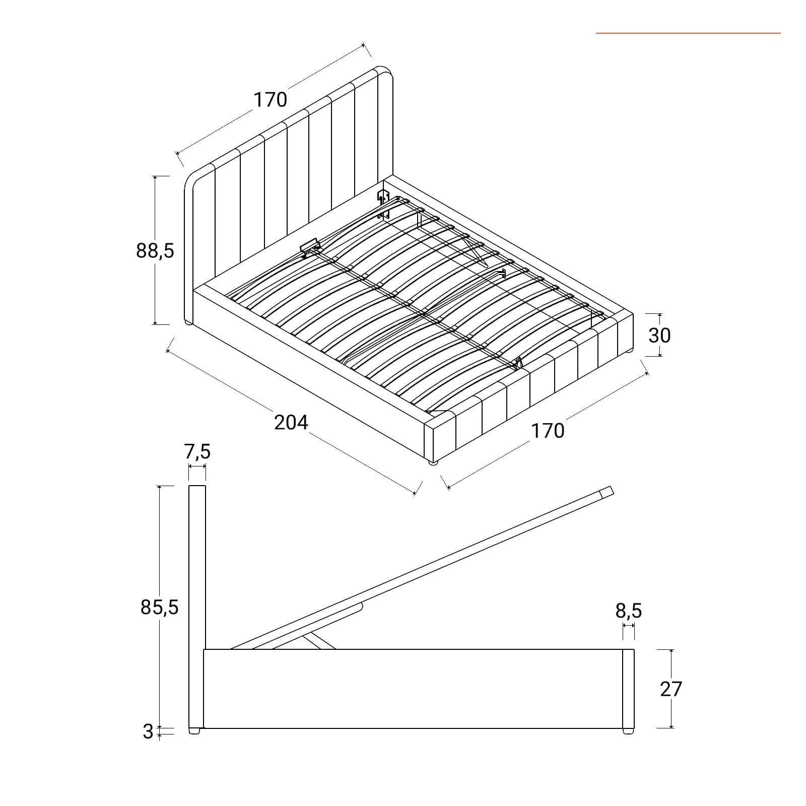 Letto matrimoniale 160x190 cm in velluto bianco perla con contenitore - Farer
