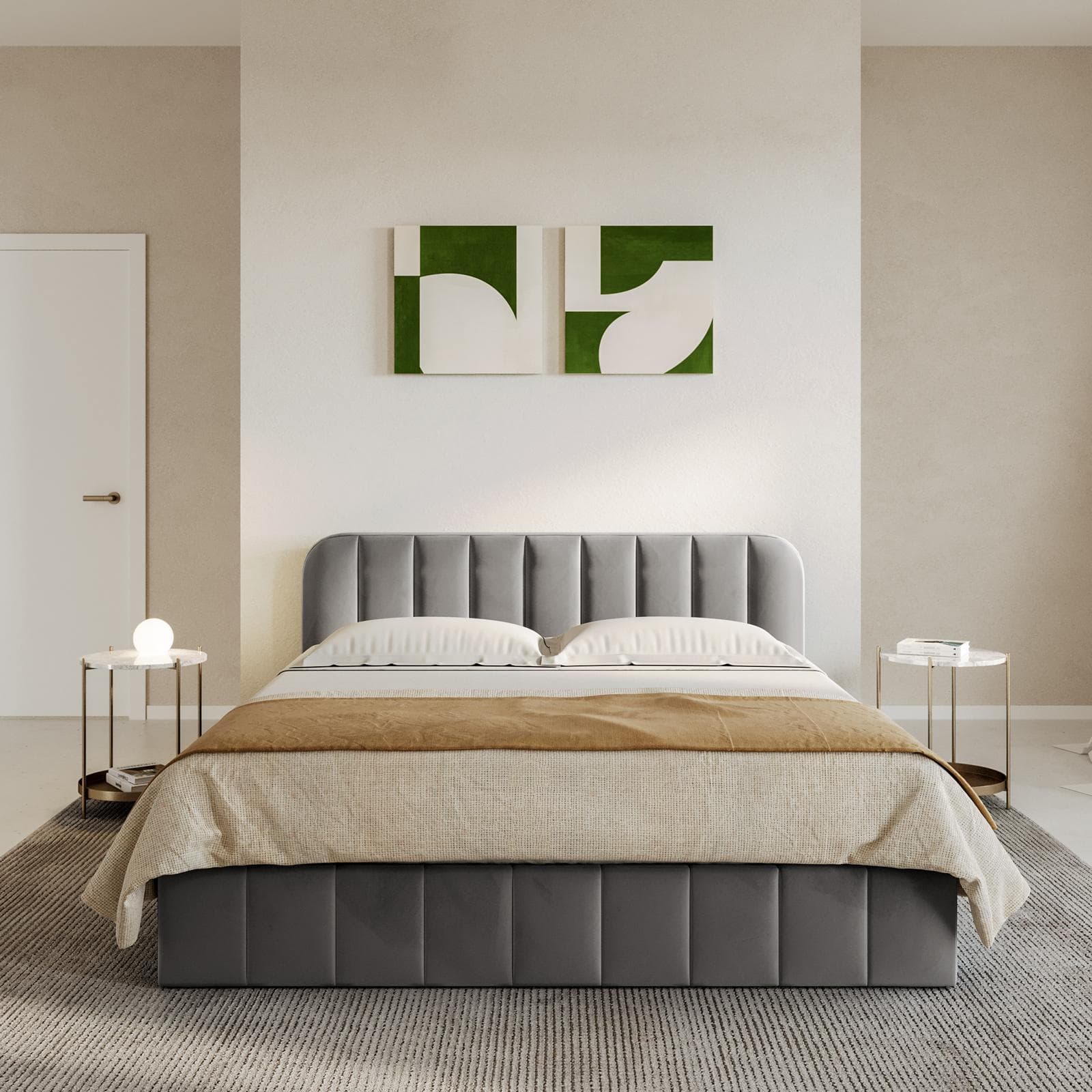 Letto matrimoniale 160x190 cm in velluto grigio con contenitore - Farer