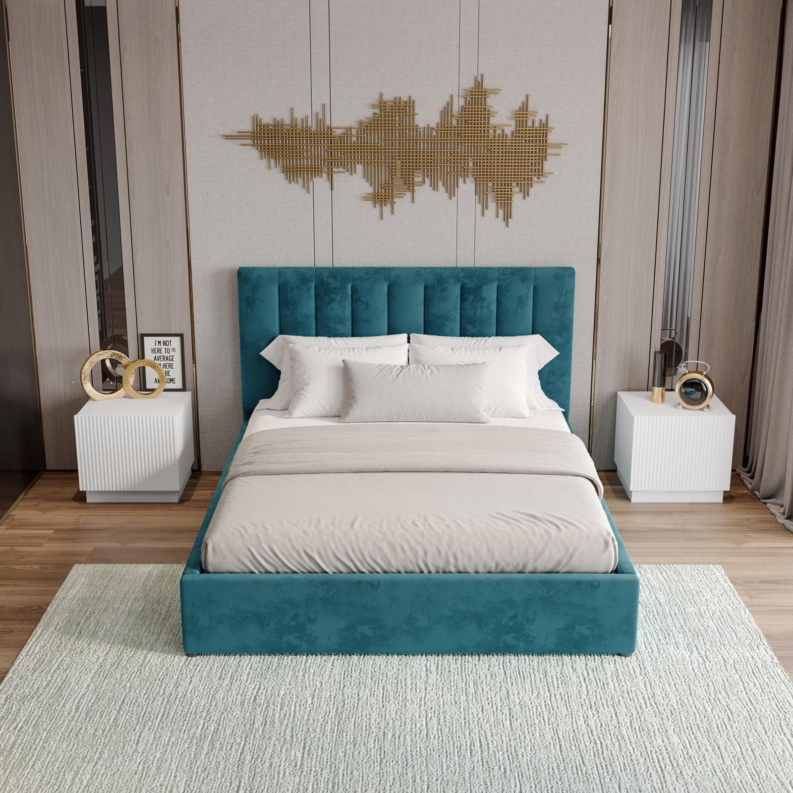 Letto matrimoniale 160x190 cm in velluto petrolio con contenitore - Gomel
