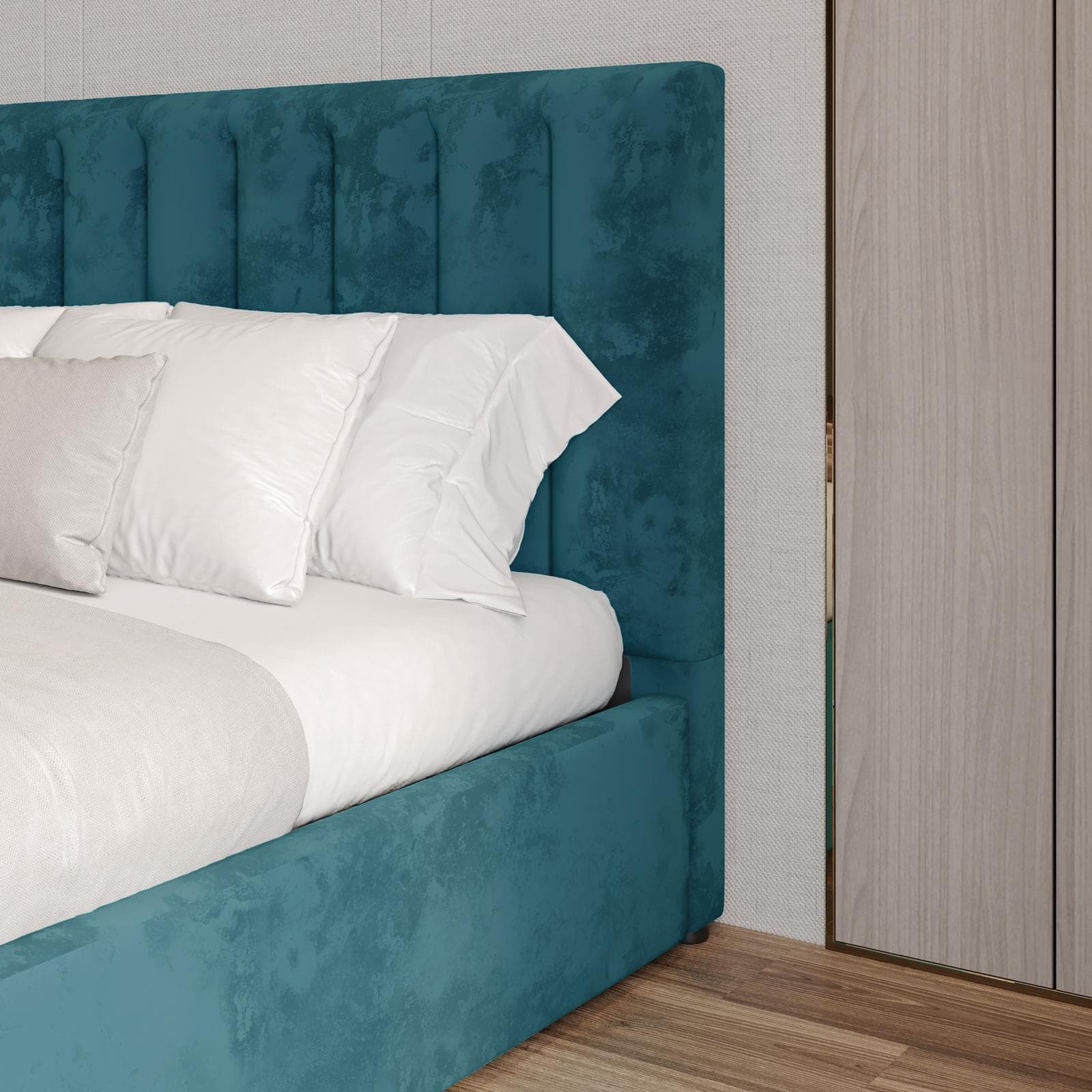 Letto matrimoniale 160x190 cm in velluto petrolio con contenitore - Gomel