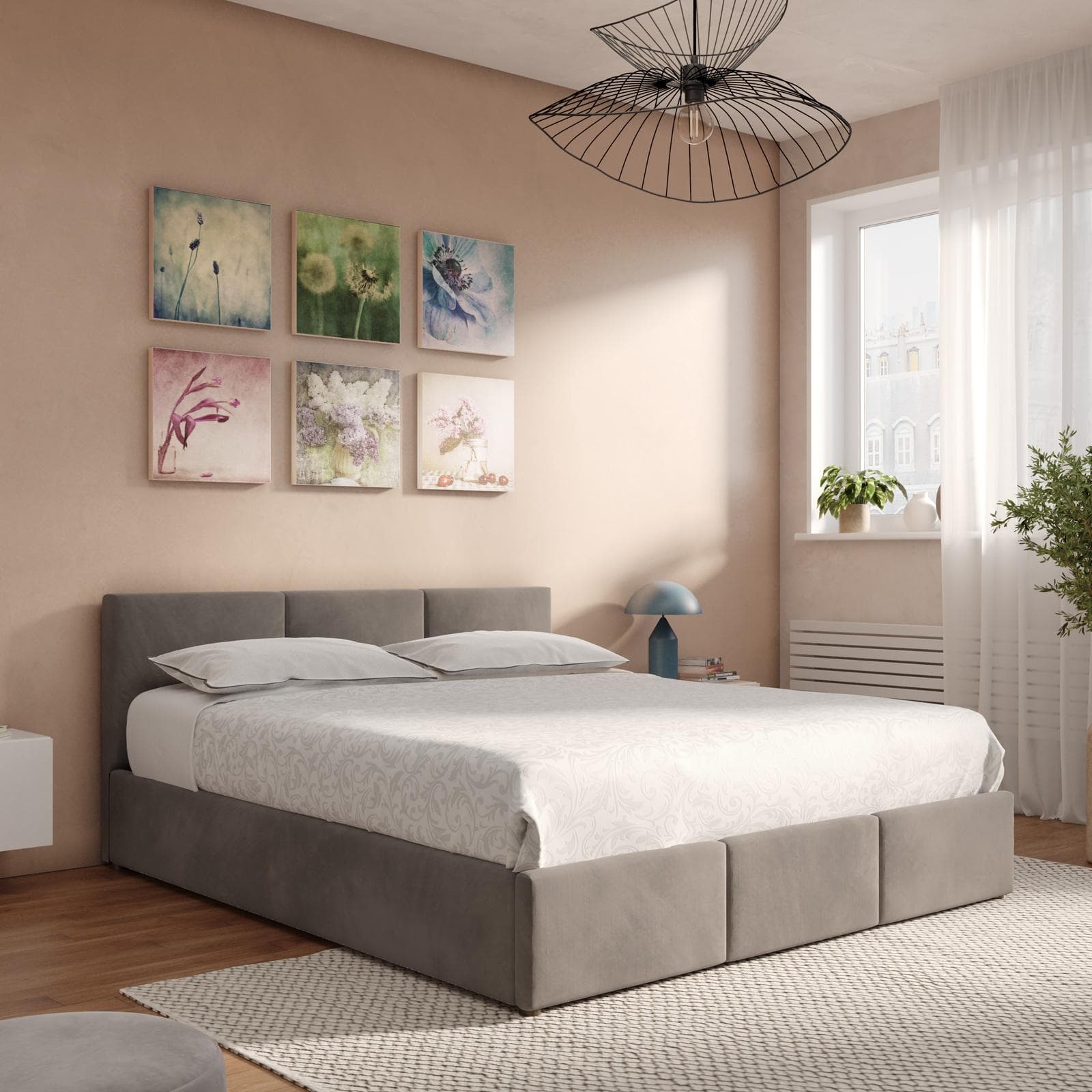 Letto matrimoniale 160x190 cm in velluto tortora con contenitore - Newark