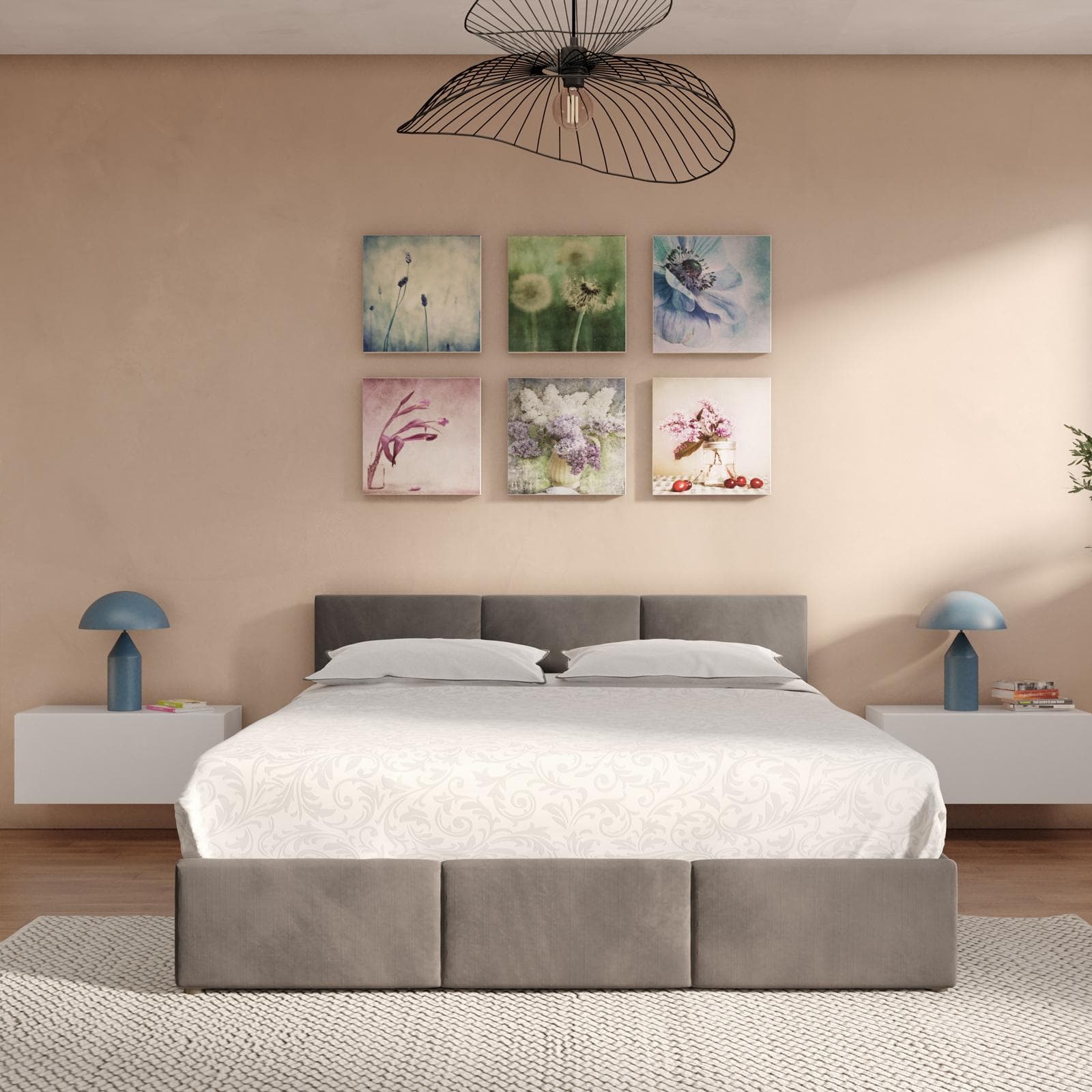 Letto matrimoniale 160x190 cm in velluto tortora con contenitore - Newark