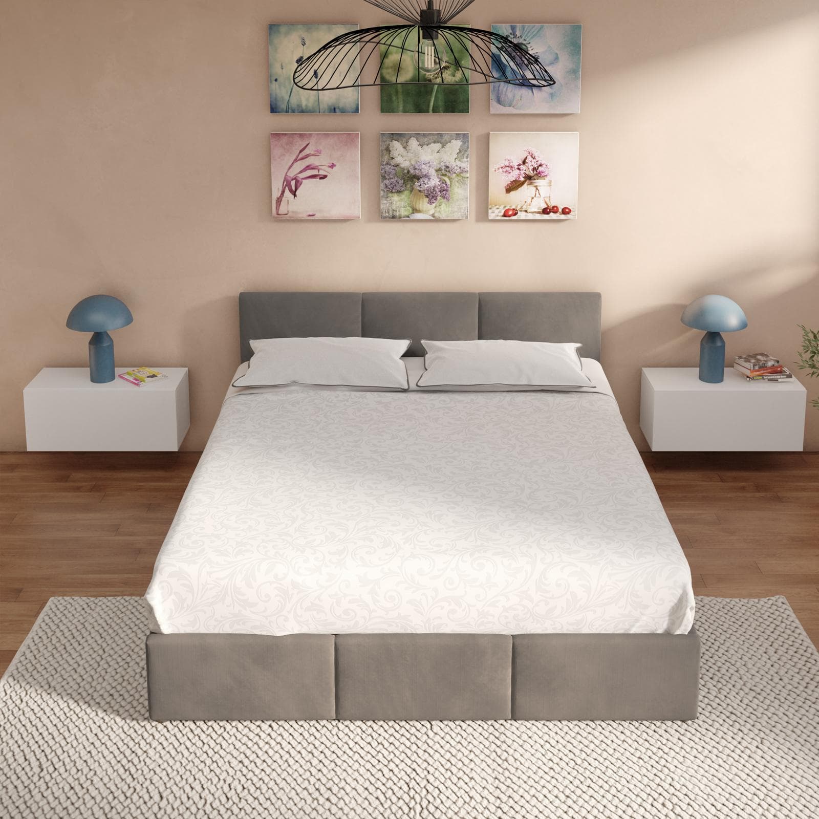 Letto matrimoniale 160x190 cm in velluto tortora con contenitore - Newark