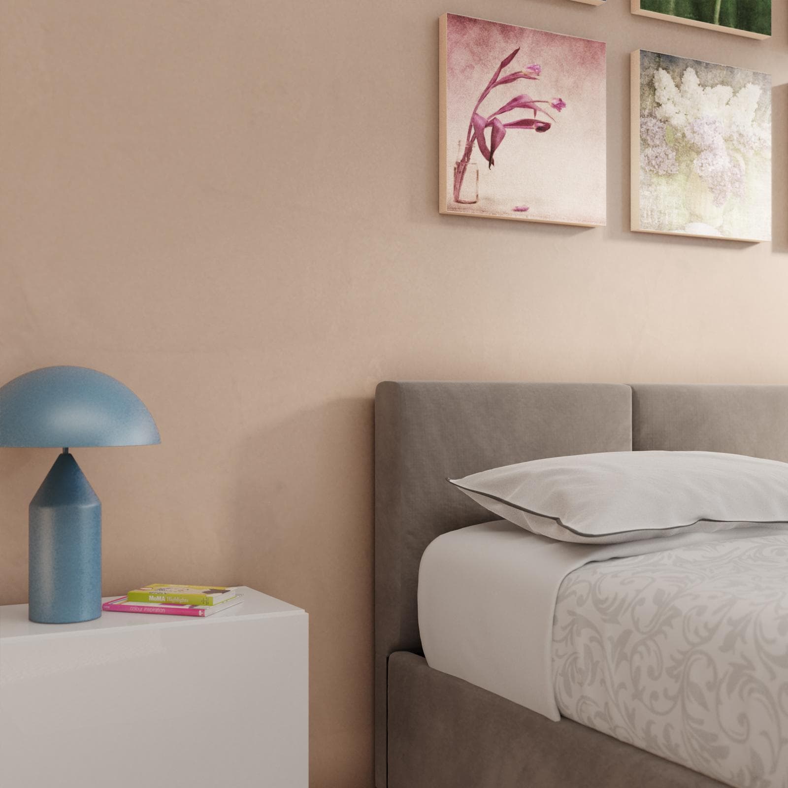 Letto matrimoniale 160x190 cm in velluto tortora con contenitore - Newark