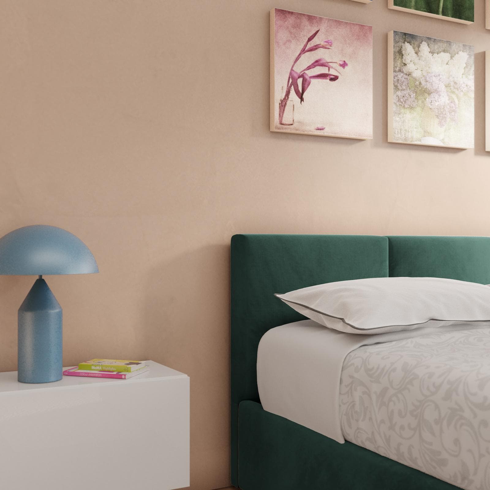 Letto matrimoniale 160x190 cm in velluto verde bosco con contenitore - Newark