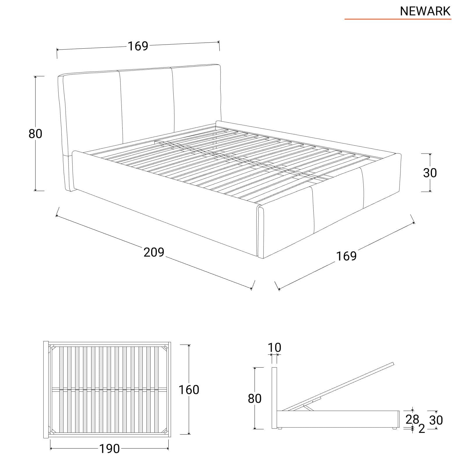 Letto matrimoniale 160x190 cm in velluto verde bosco con contenitore - Newark