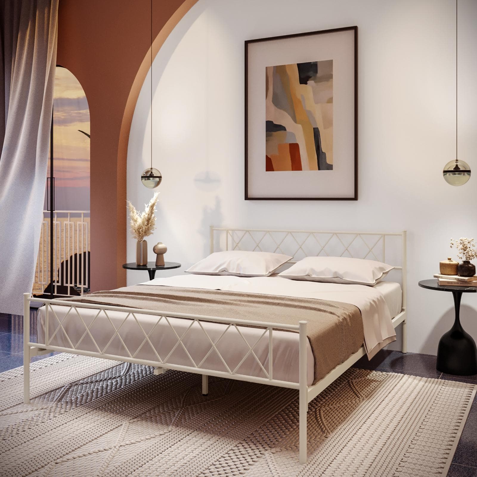 Letto matrimoniale 160x200 cm in metallo beige opaco - Aveiro