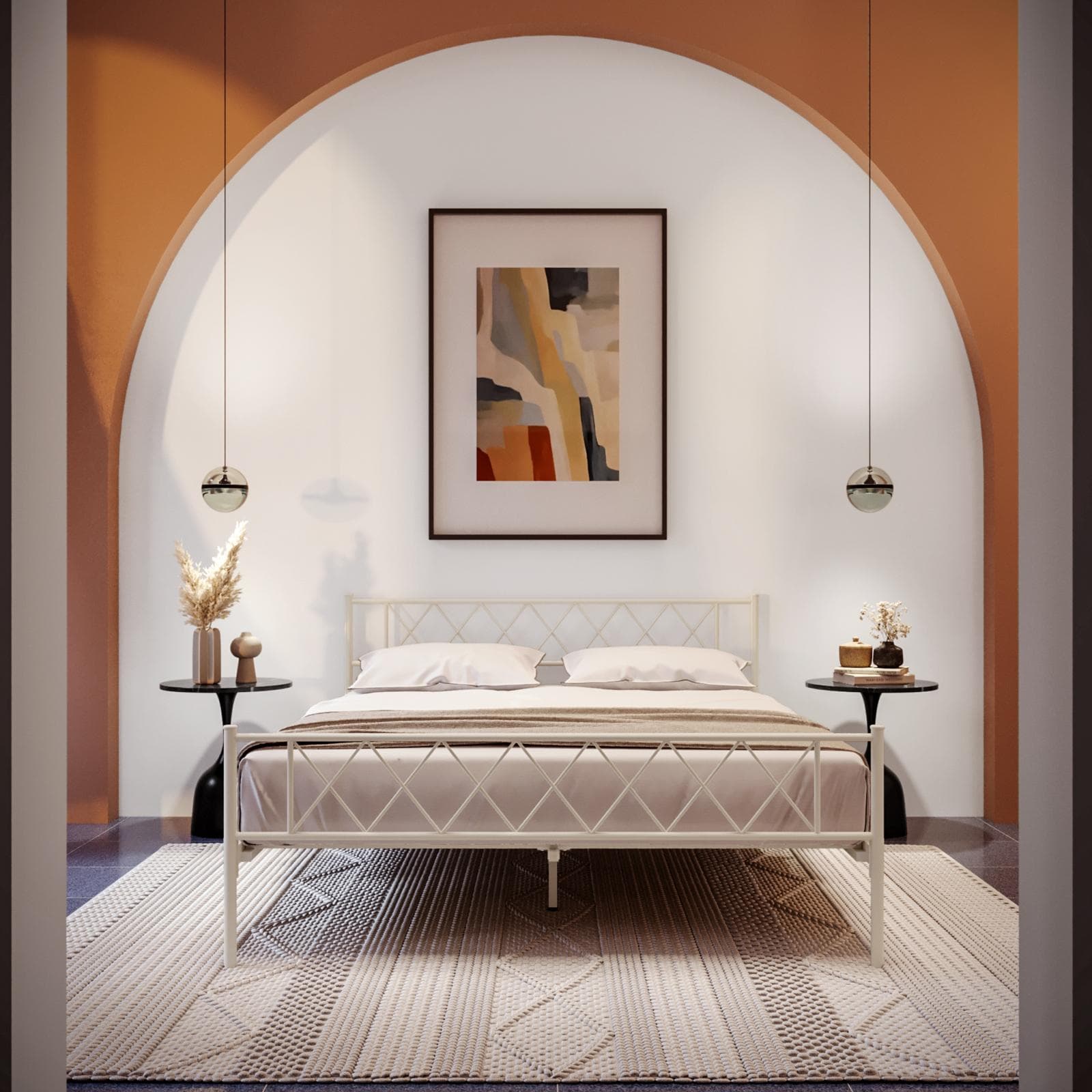 Letto matrimoniale 160x200 cm in metallo beige opaco - Aveiro