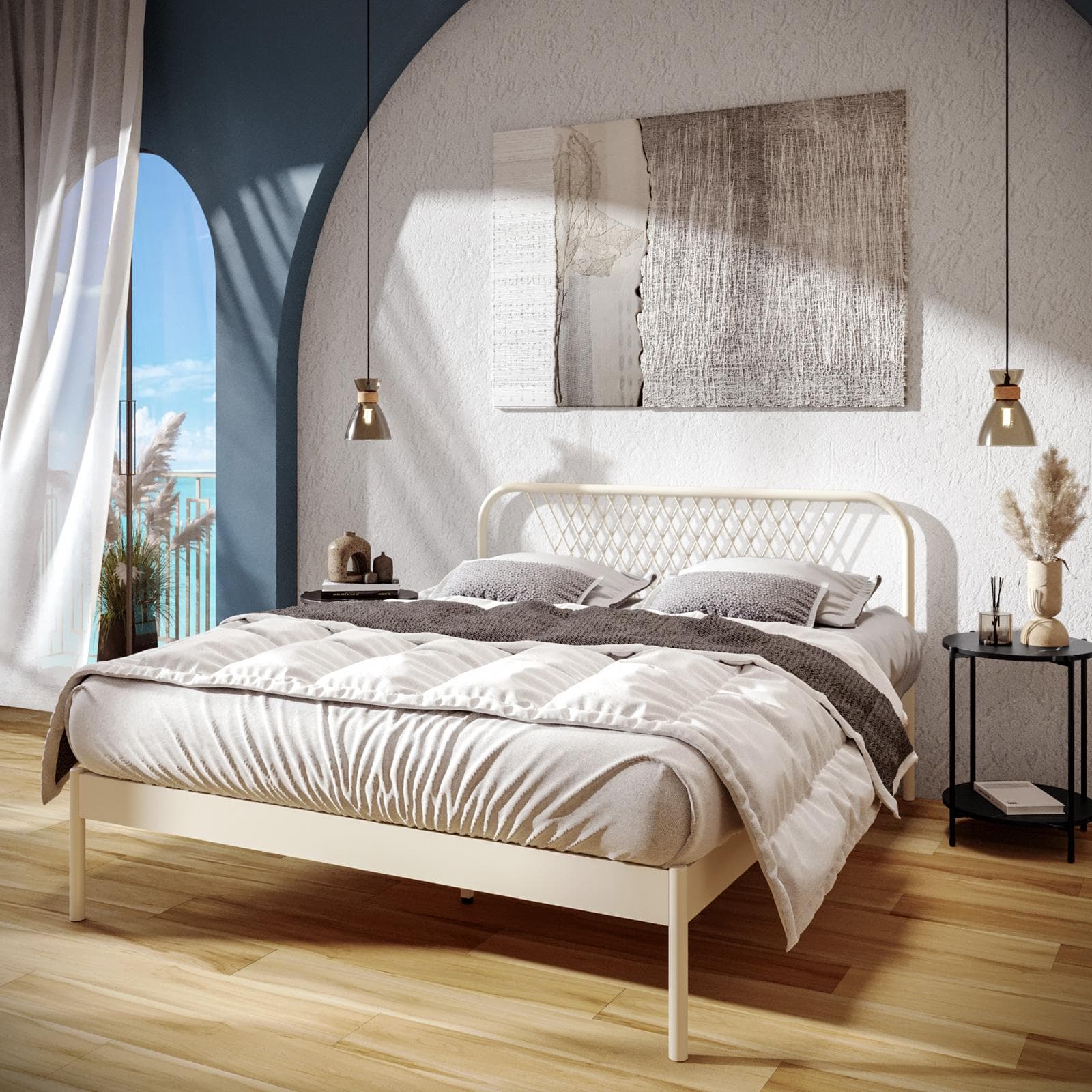Letto matrimoniale 160x200 cm in metallo beige opaco - Callie