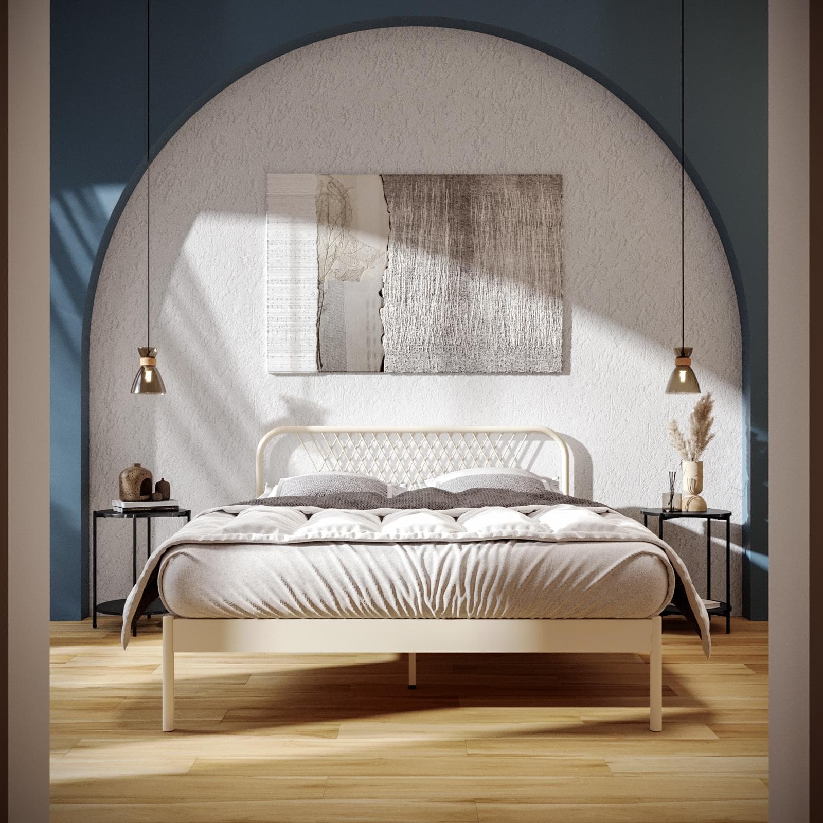 Letto matrimoniale 160x200 cm in metallo beige opaco - Callie