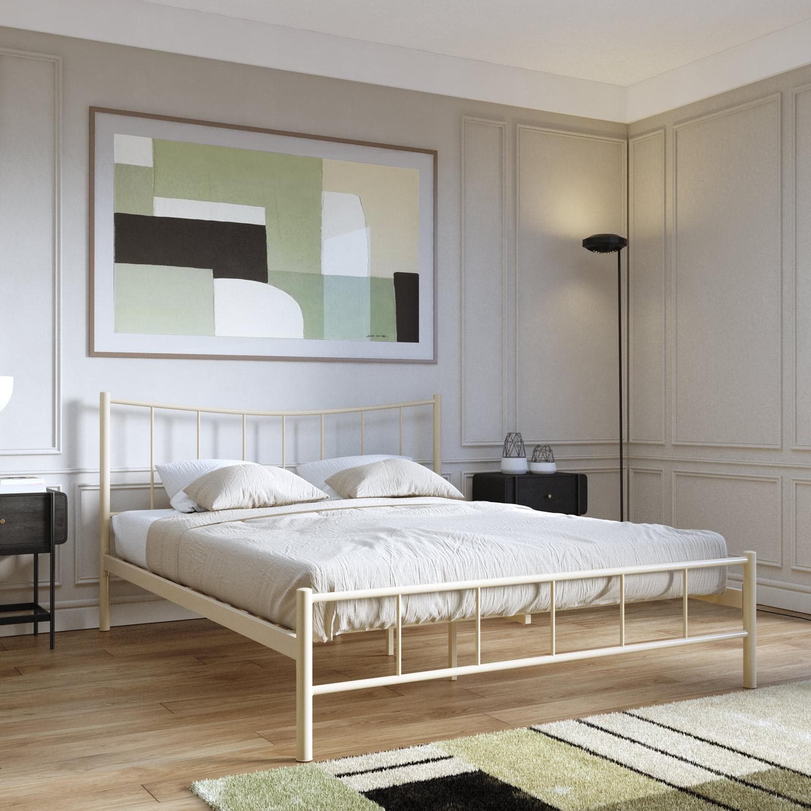 Letto matrimoniale 160x200 cm in metallo beige opaco - Milki