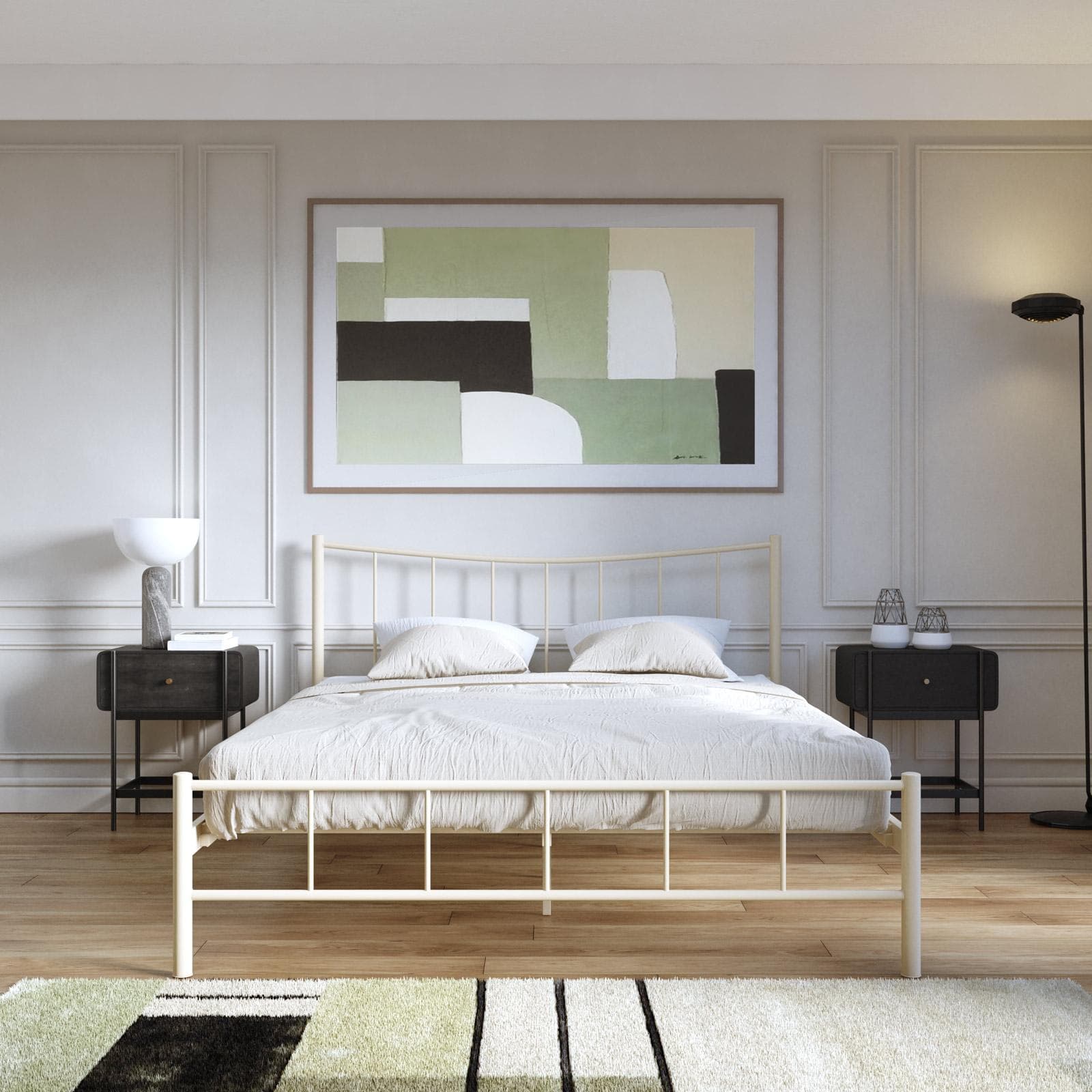 Letto matrimoniale 160x200 cm in metallo beige opaco - Milki