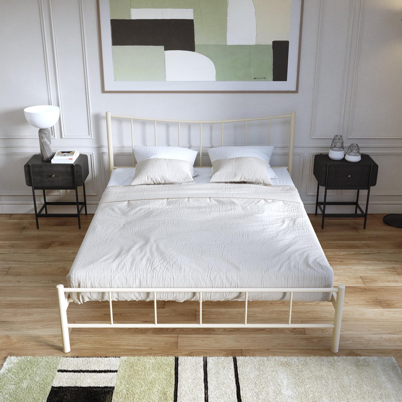 Letto matrimoniale 160x200 cm in metallo beige opaco - Milki
