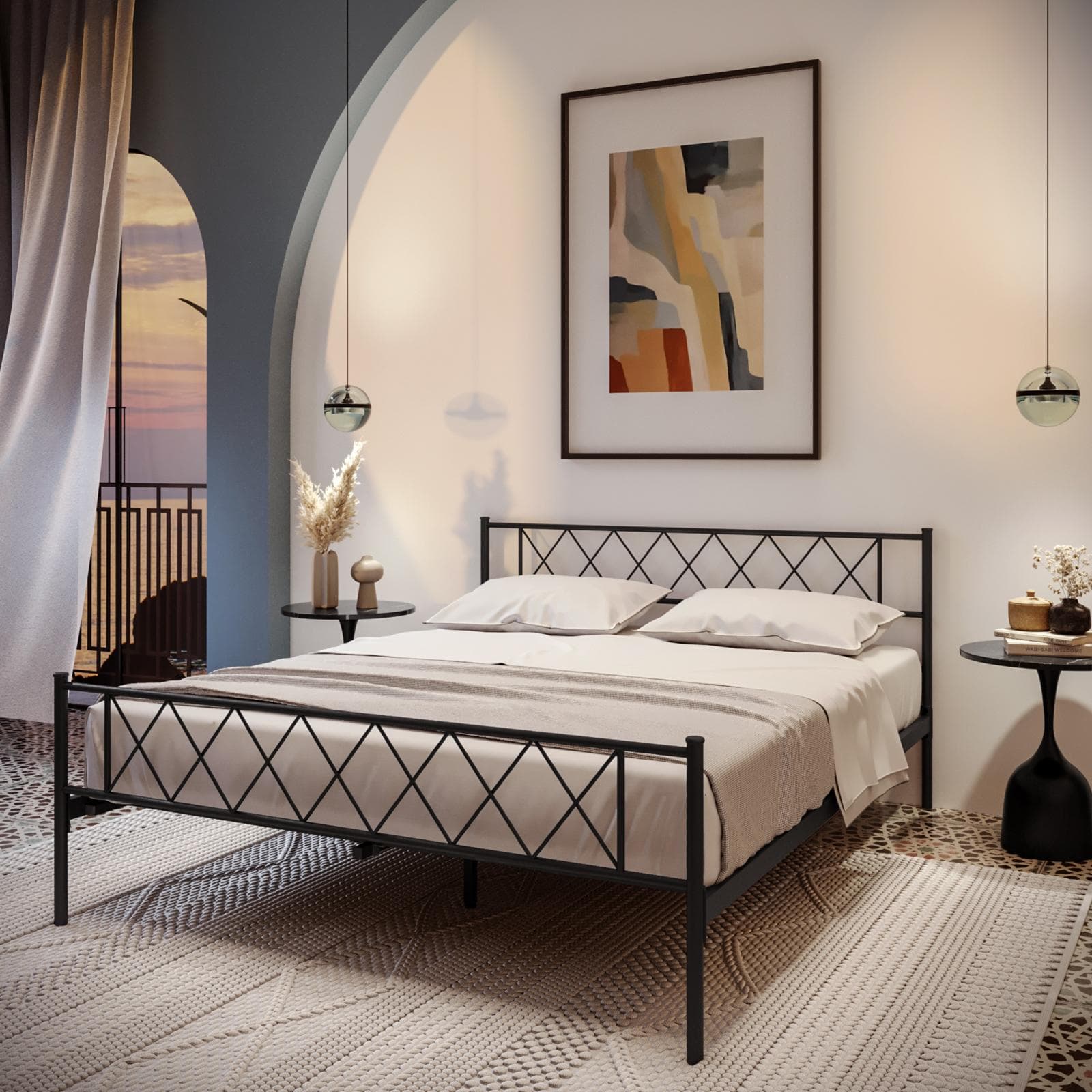 Letto matrimoniale 160x200 cm in metallo nero opaco - Aveiro