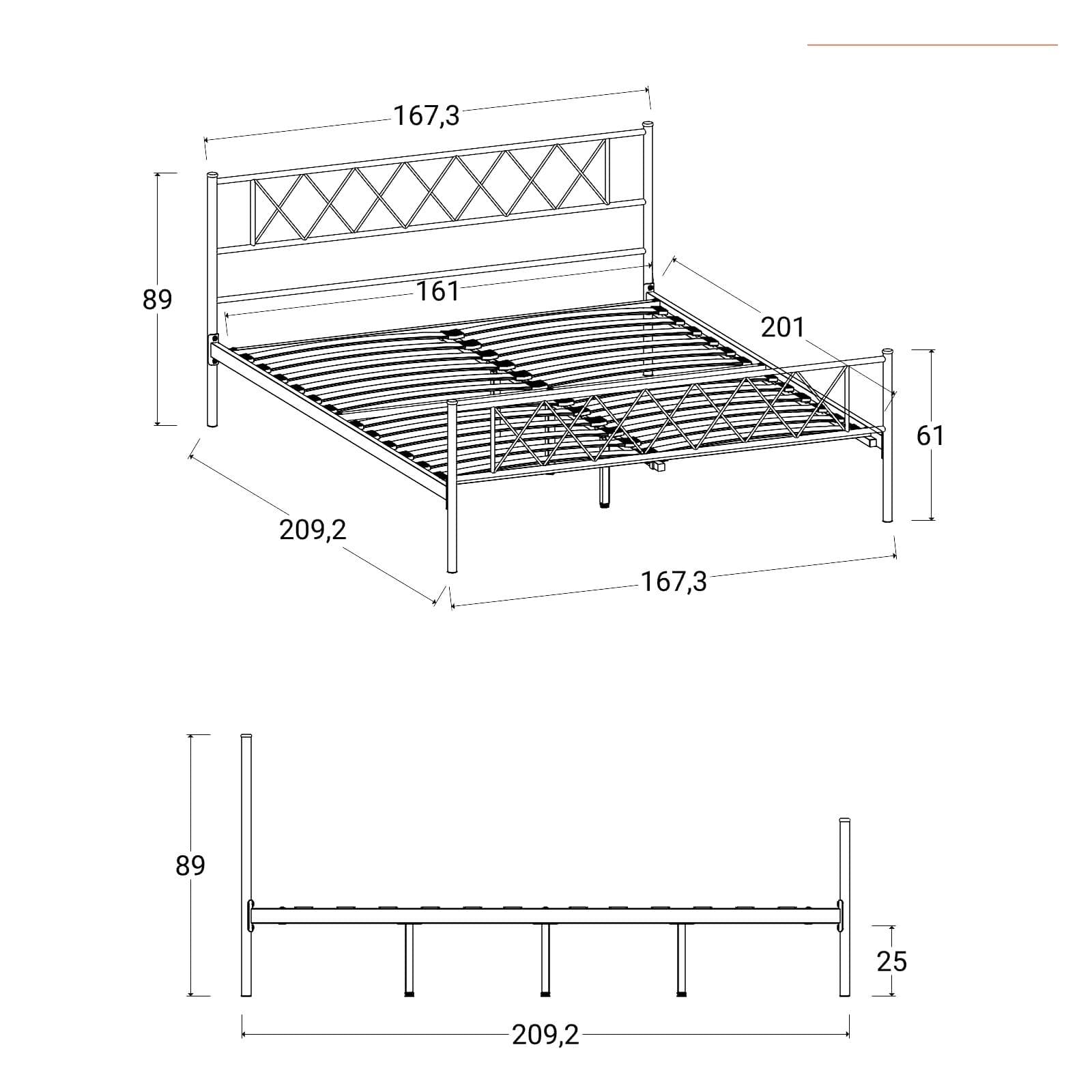 Letto matrimoniale 160x200 cm in metallo verde salvia opaco - Aveiro