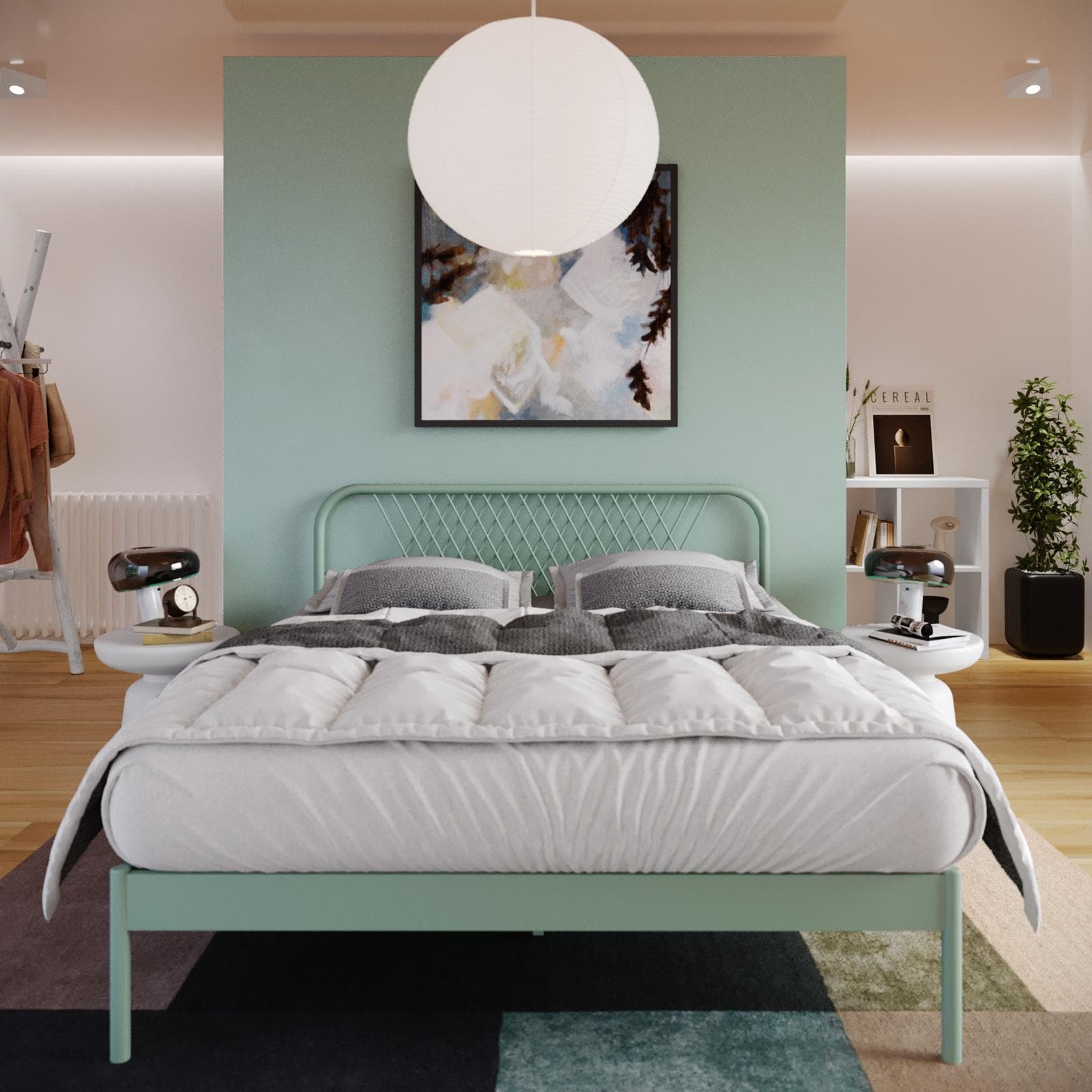 Letto matrimoniale 160x200 cm in metallo verde salvia opaco - Callie