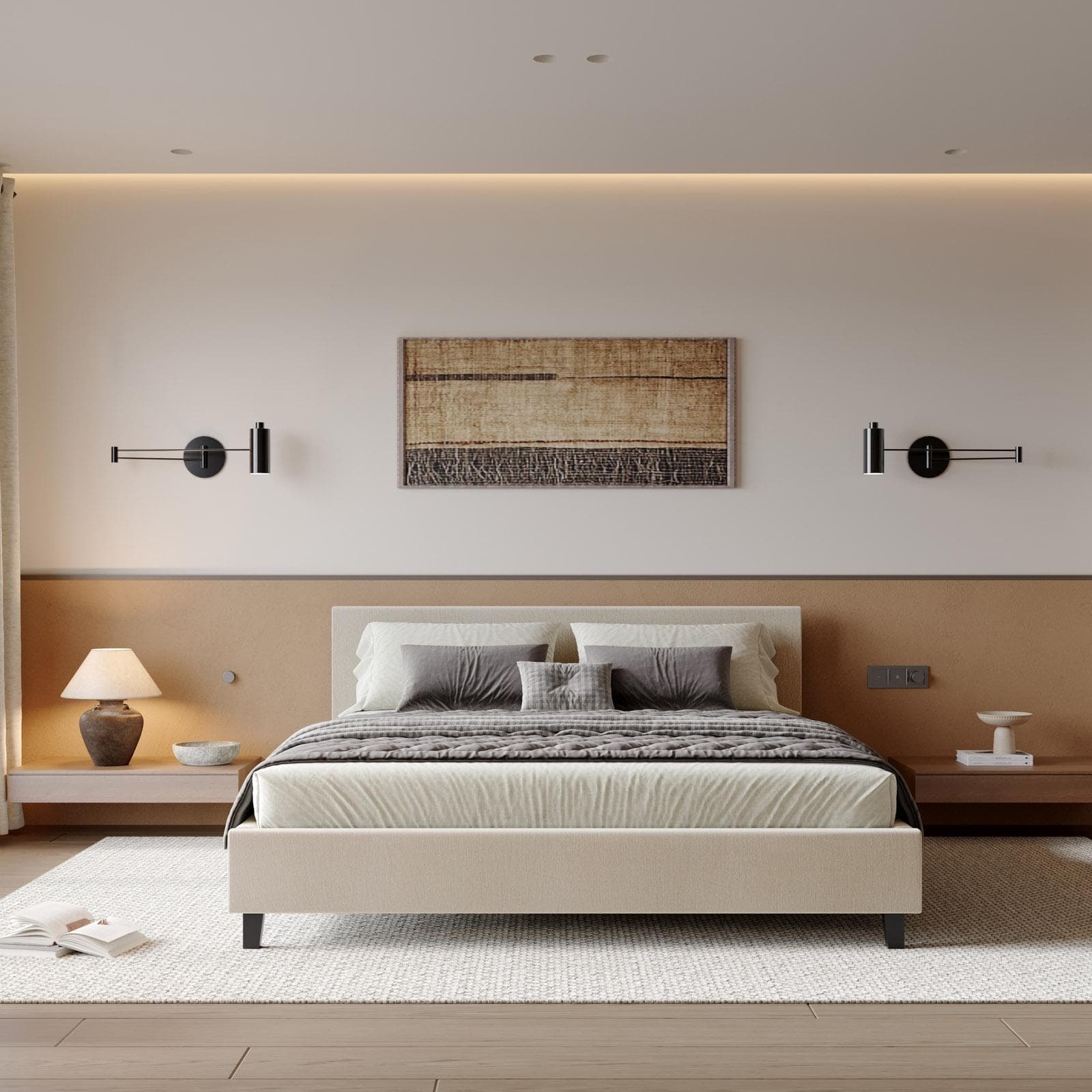 Letto matrimoniale 160x200 cm in velluto a costine bianco - Cezanne