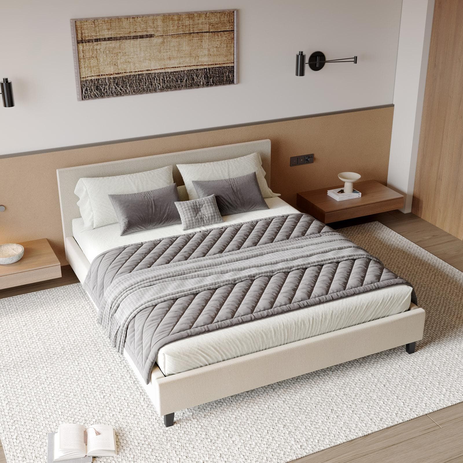 Letto matrimoniale 160x200 cm in velluto a costine bianco - Cezanne