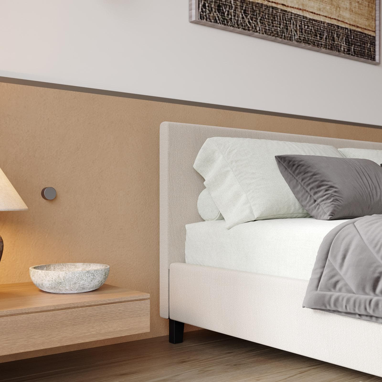 Letto matrimoniale 160x200 cm in velluto a costine bianco - Cezanne