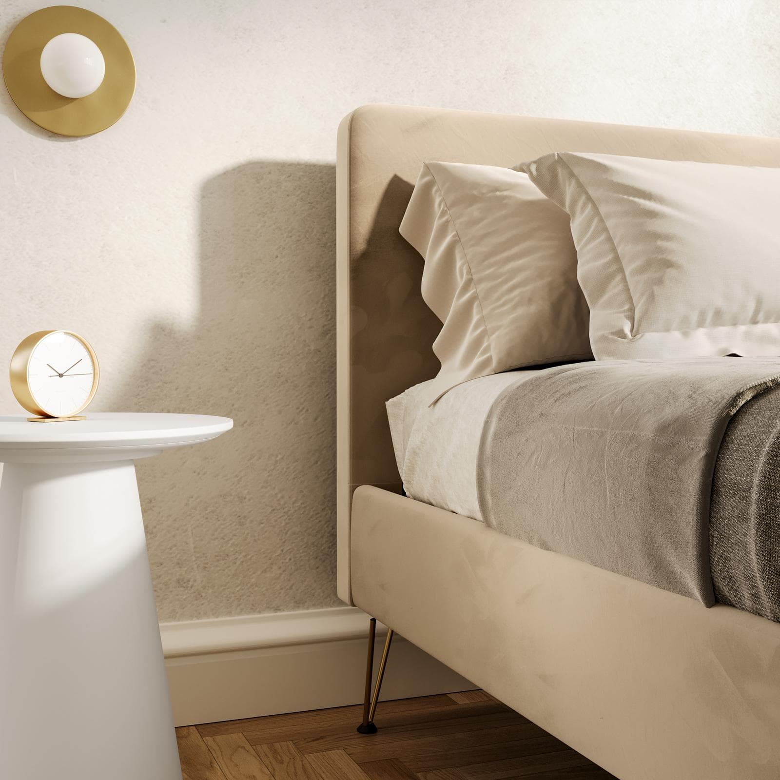 Letto matrimoniale 160x200 cm in velluto beige con gambe oro - Viggo