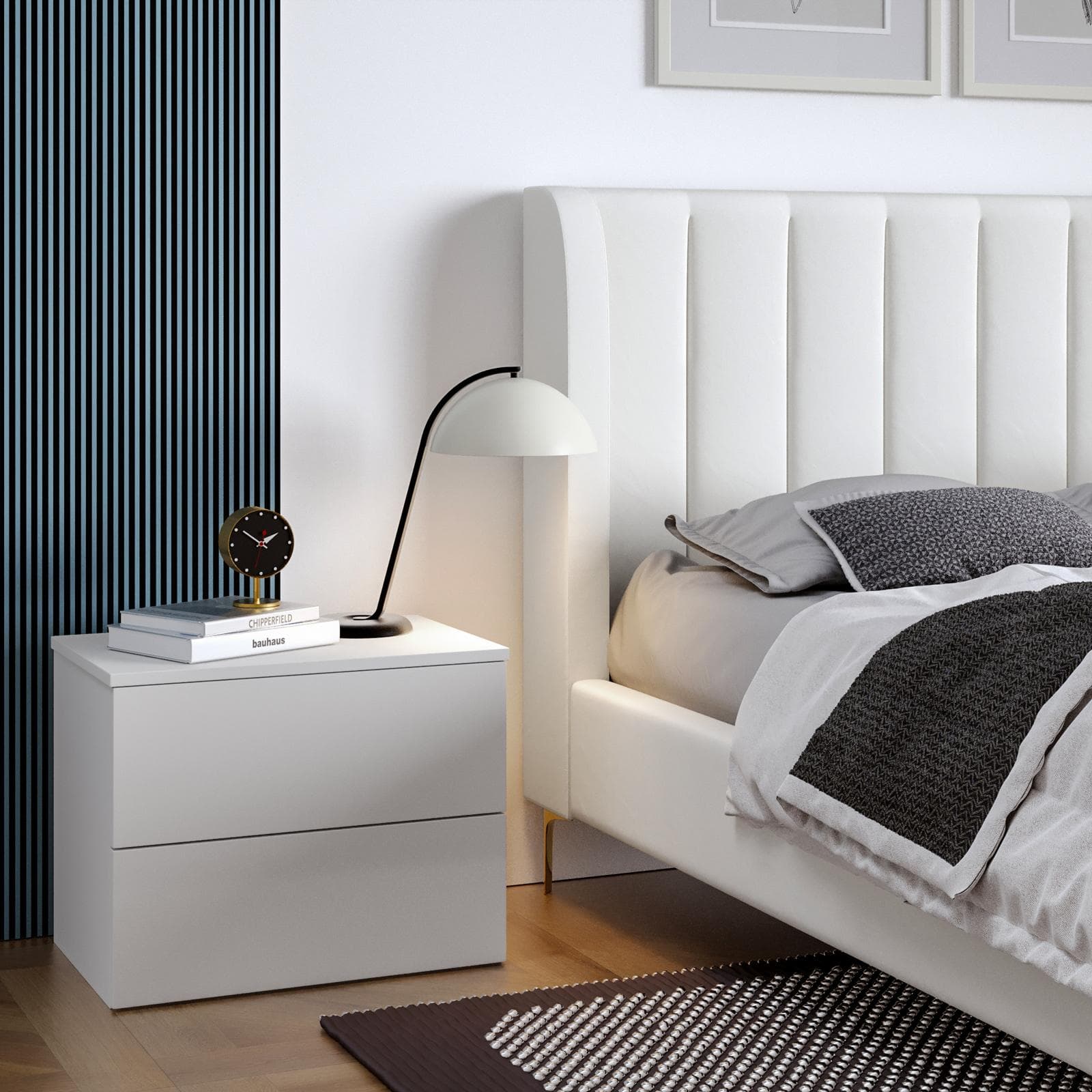 Letto matrimoniale 160x200 cm in velluto bianco con gambe in metallo oro - Eterea