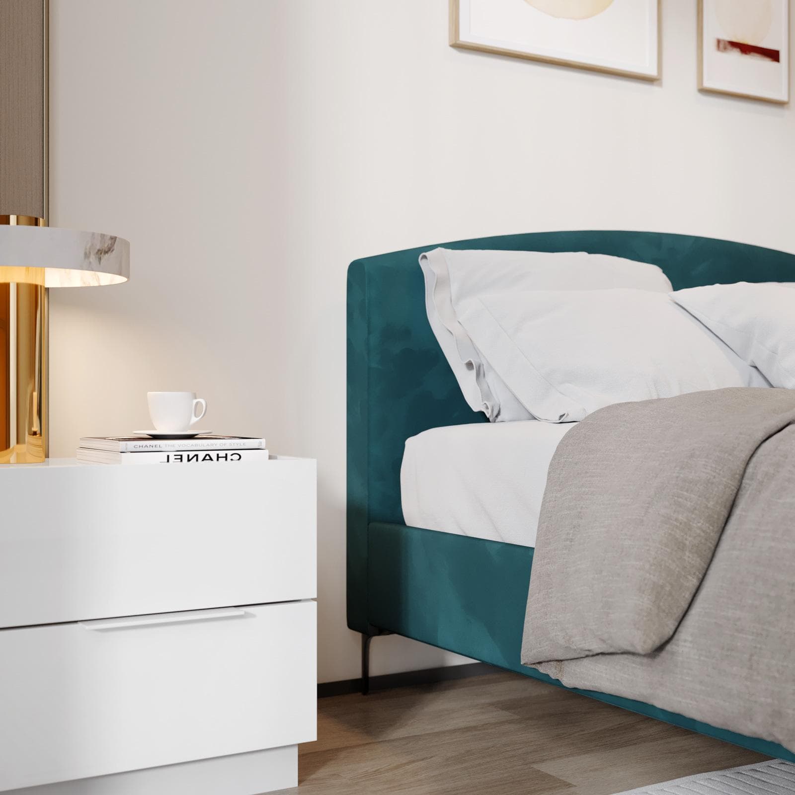 Letto matrimoniale 160x200 cm in velluto blu pavone con gambe in metallo nero - Boulevard