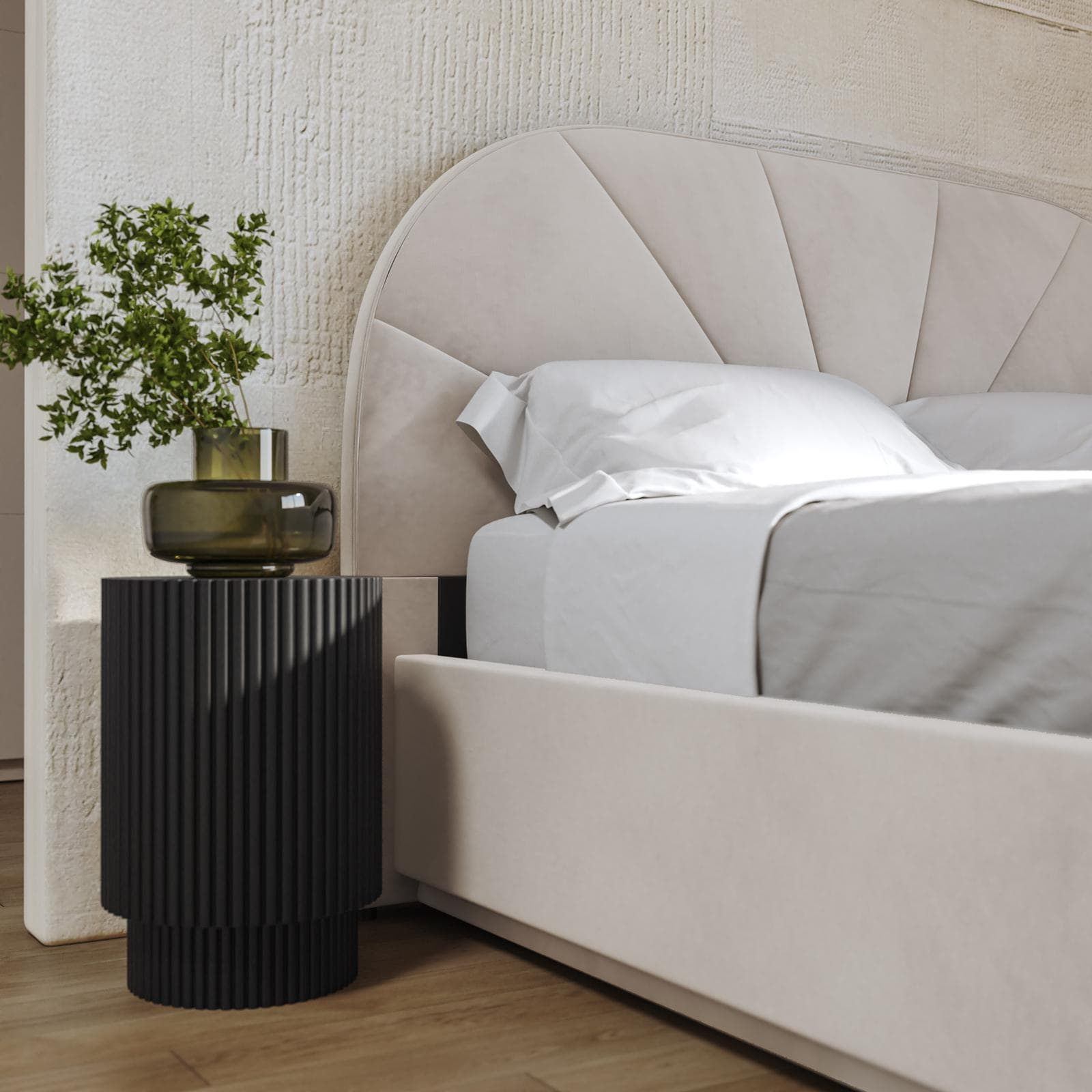 Letto matrimoniale 160x200 cm in velluto crema con contenitore - Liebe