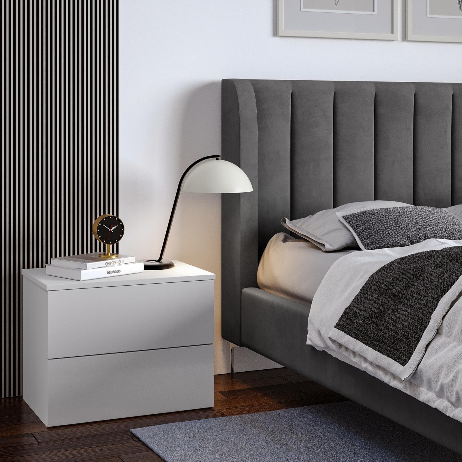 Letto matrimoniale 160x200 cm in velluto grigio con gambe in metallo cromo - Eterea