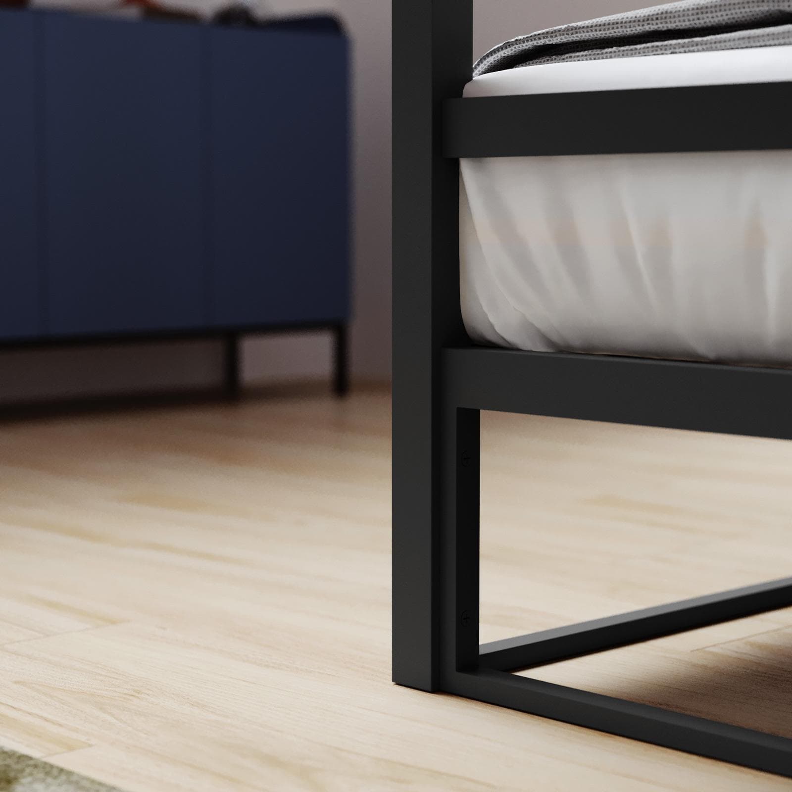 Letto matrimoniale baldacchino 160x200 cm in metallo nero - Drosim