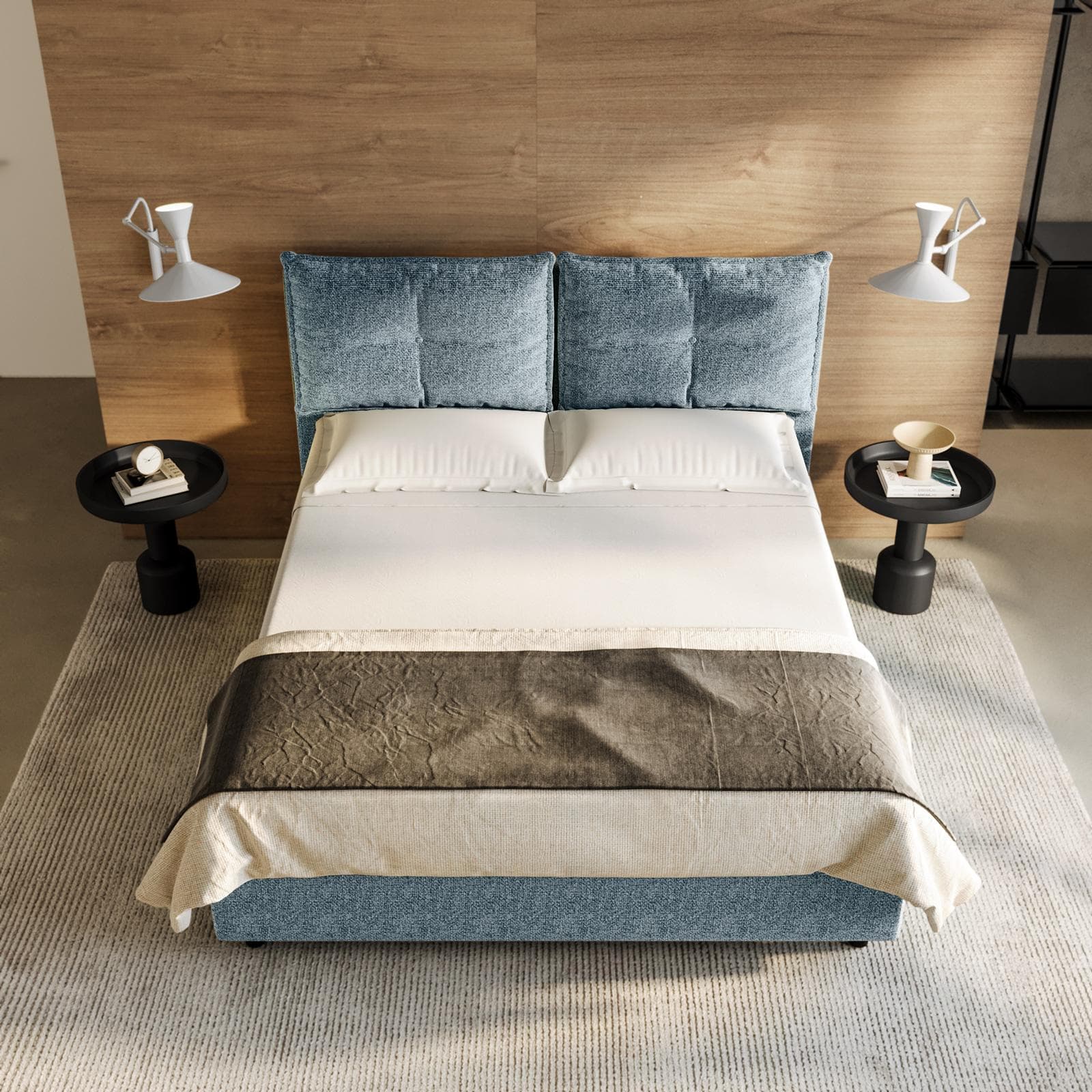 Letto matrimoniale contenitore 160x190 cm in tessuto ciniglia cielo sfoderabile - Priory