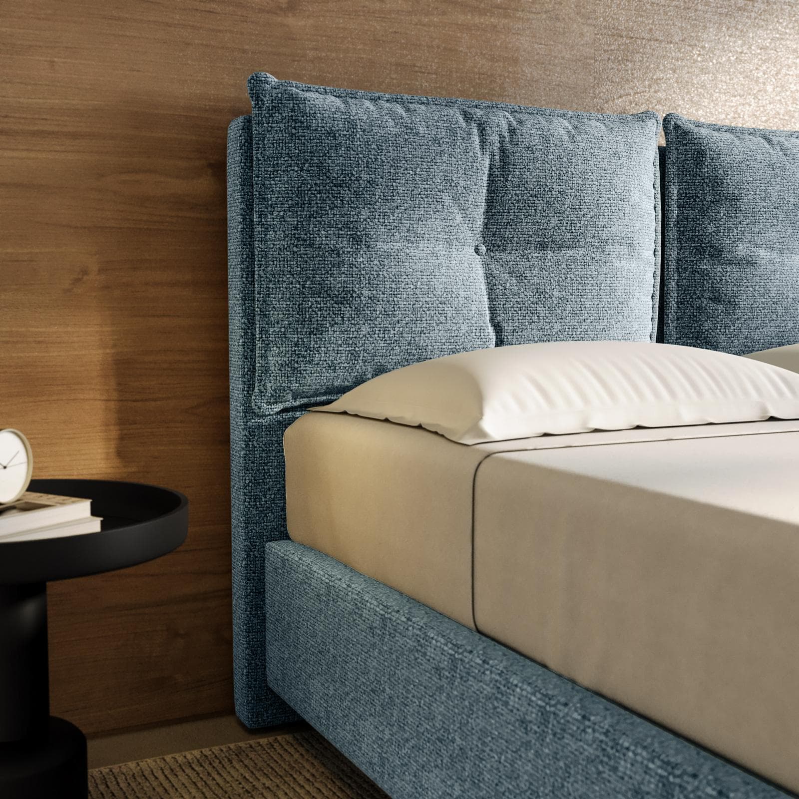 Letto matrimoniale contenitore 160x190 cm in tessuto ciniglia cielo sfoderabile - Priory