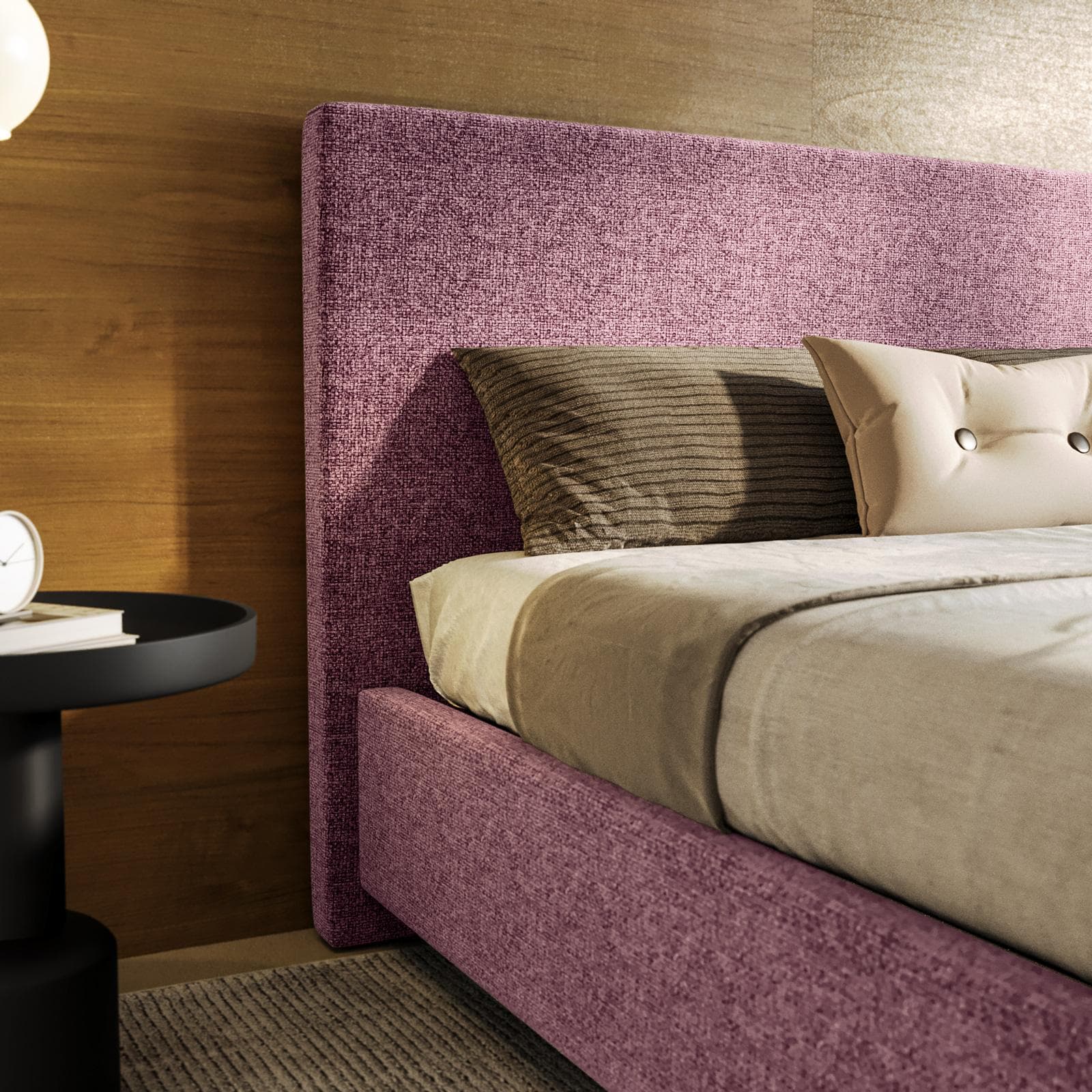 Letto matrimoniale contenitore 160x190 cm in tessuto ciniglia glicine sfoderabile - Hatfield
