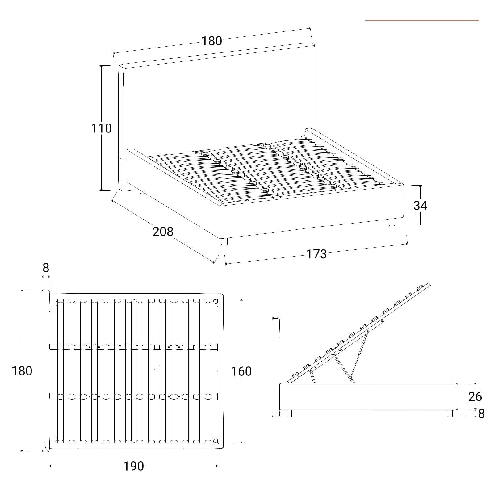 Letto matrimoniale contenitore 160x190 cm in tessuto ciniglia glicine sfoderabile - Hatfield