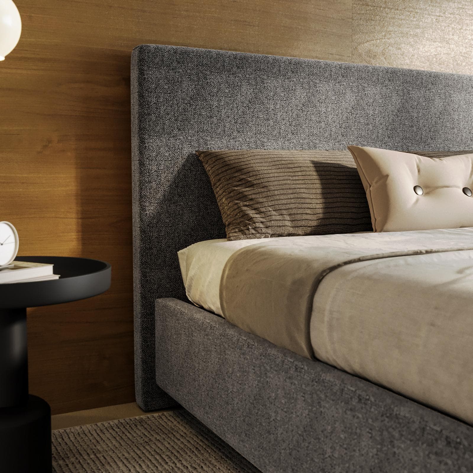 Letto matrimoniale contenitore 160x190 cm in tessuto ciniglia grigio sfoderabile - Hatfield